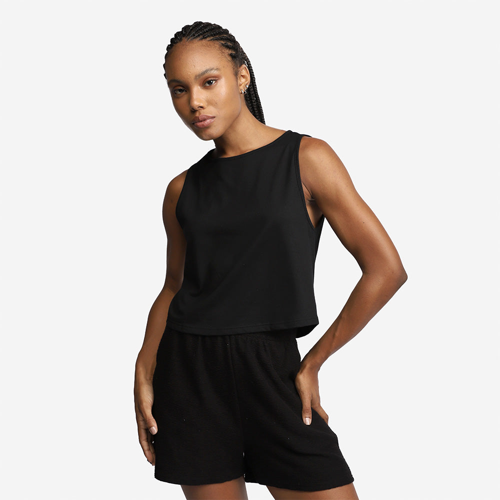Regata Cropped Algodão Premium Feminina - Preto