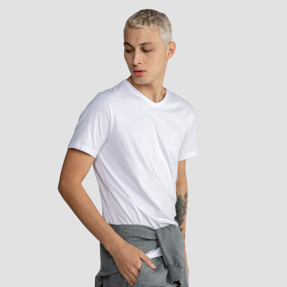 Tech T-Shirt Modal Gola V Masculina - Branco