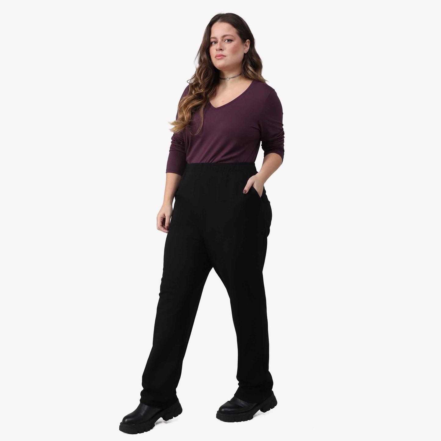 Calça Reta Moletom Flanelado Comfort Plus Feminina - Preto