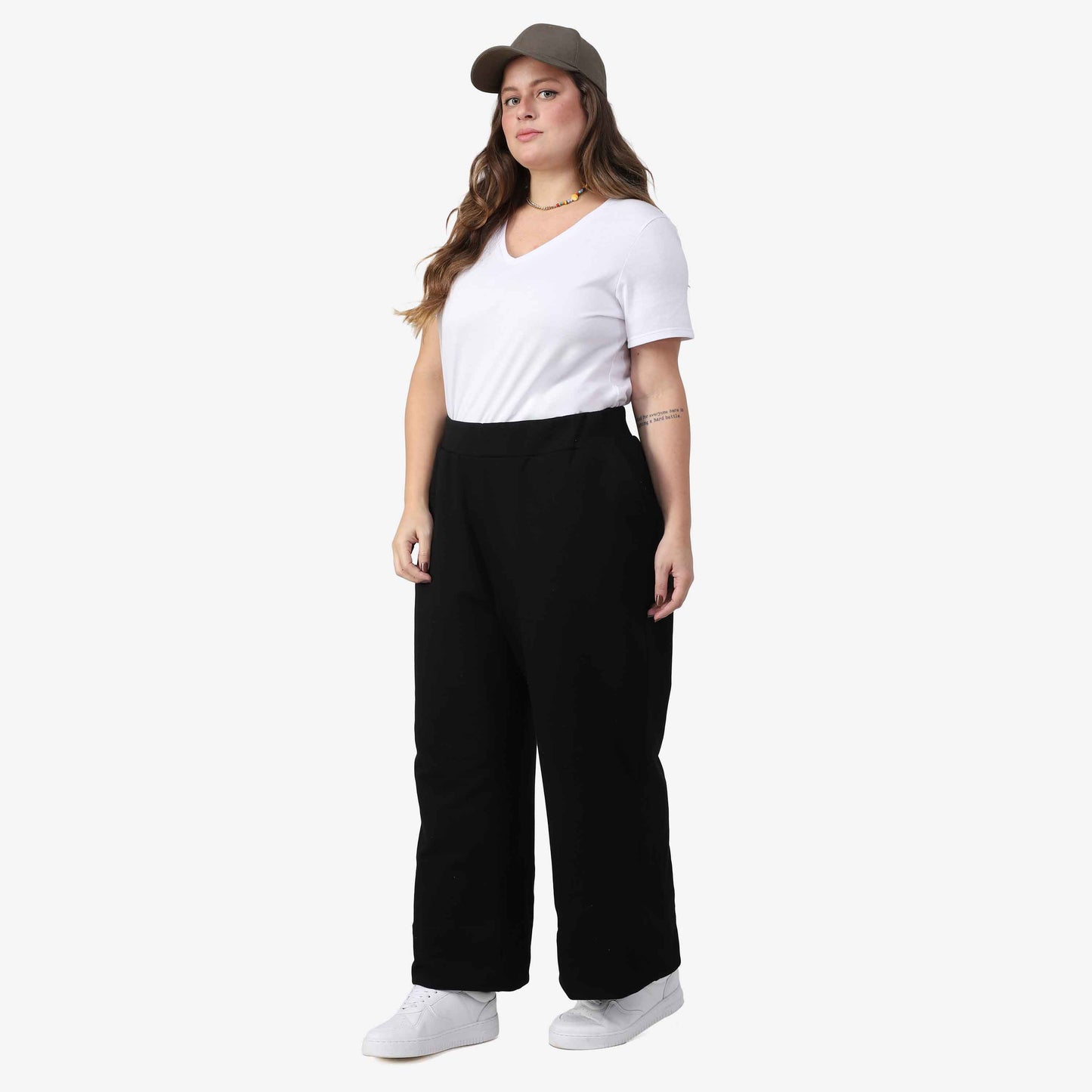 Calça Wide Tech Impermeável Moletom Flanelado Plus Feminina - Preto