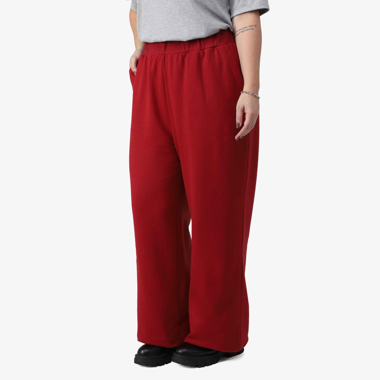 Calça Wide Tech Impermeável Moletom Flanelado Plus Feminina - Vermelho Escarlate