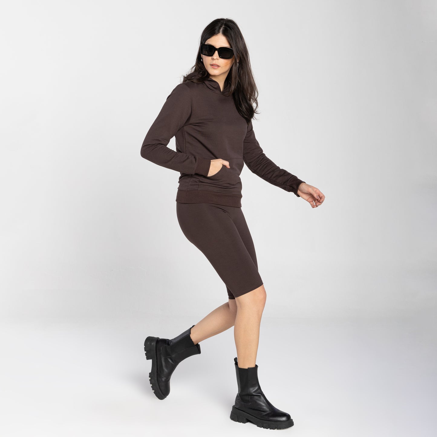 Blusão Tech Impermeável Moletom Flanelado Capuz Feminino - Marrom