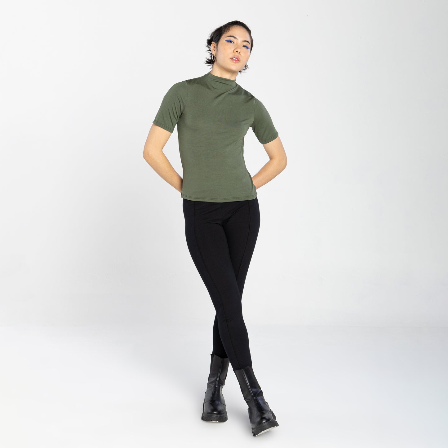 Tech T-Shirt Modal Gola Alta Feminina - Verde Figo