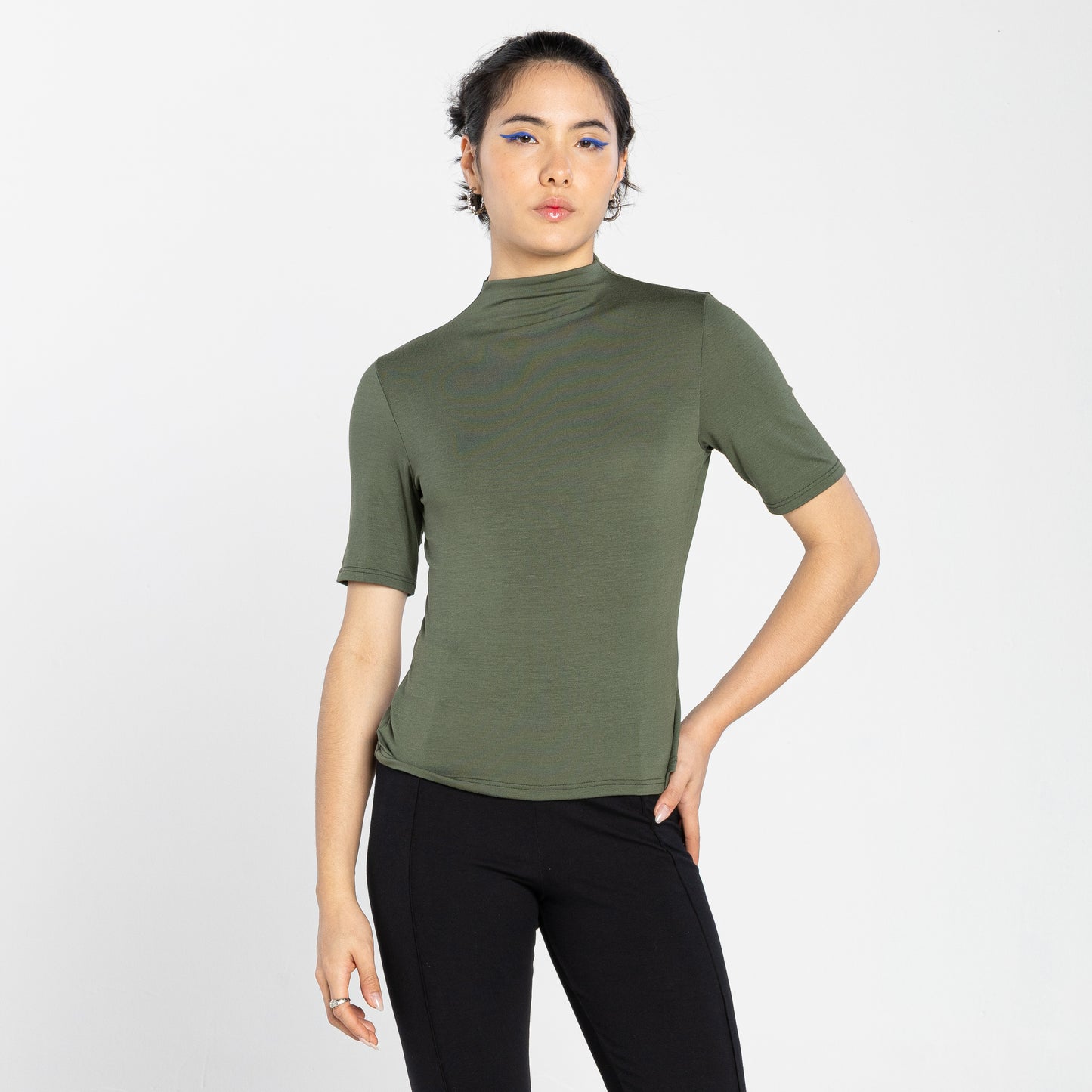 Tech T-Shirt Modal Gola Alta Feminina - Verde Figo