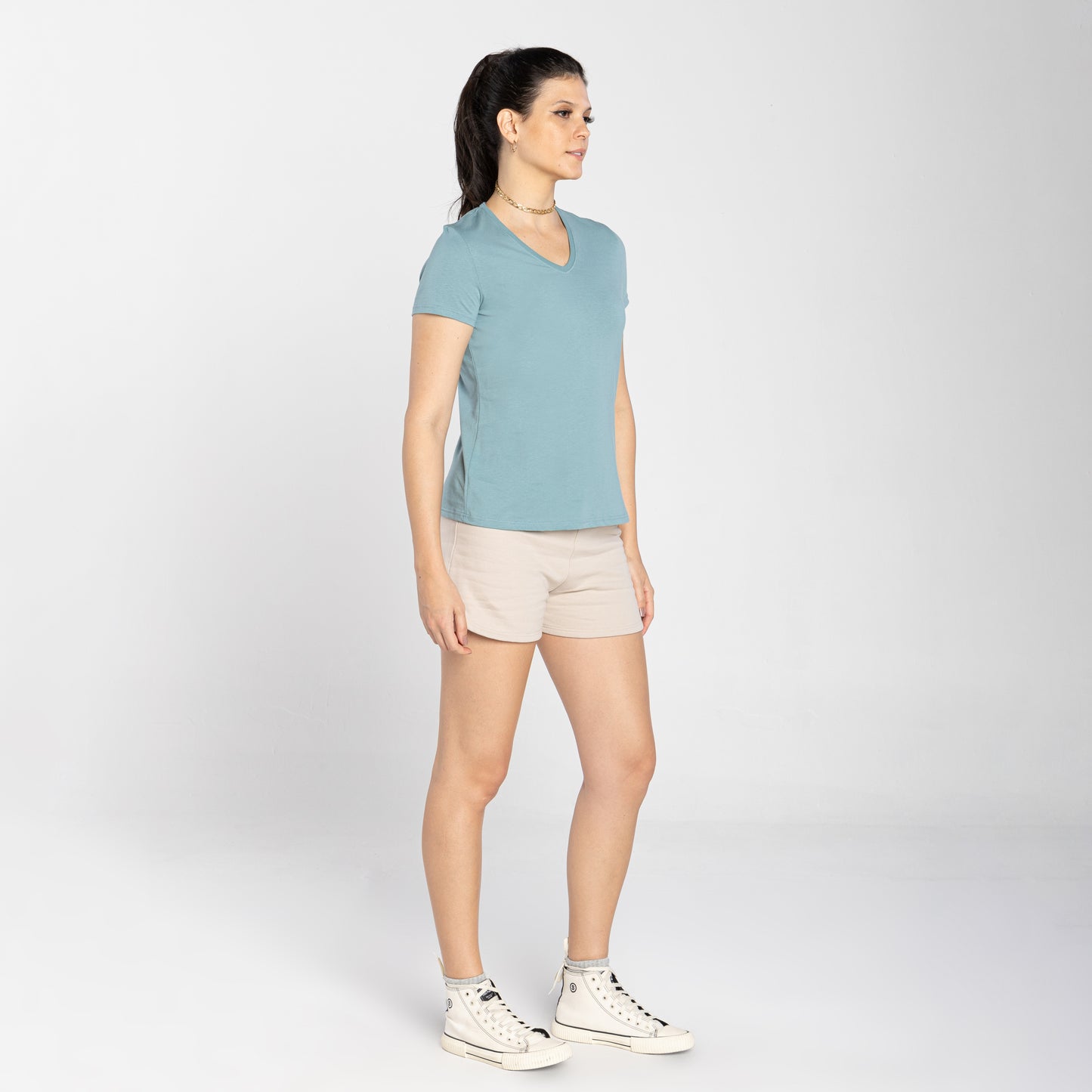 Camiseta Básica Gola V Cobregola Feminina - Verde Hortelã