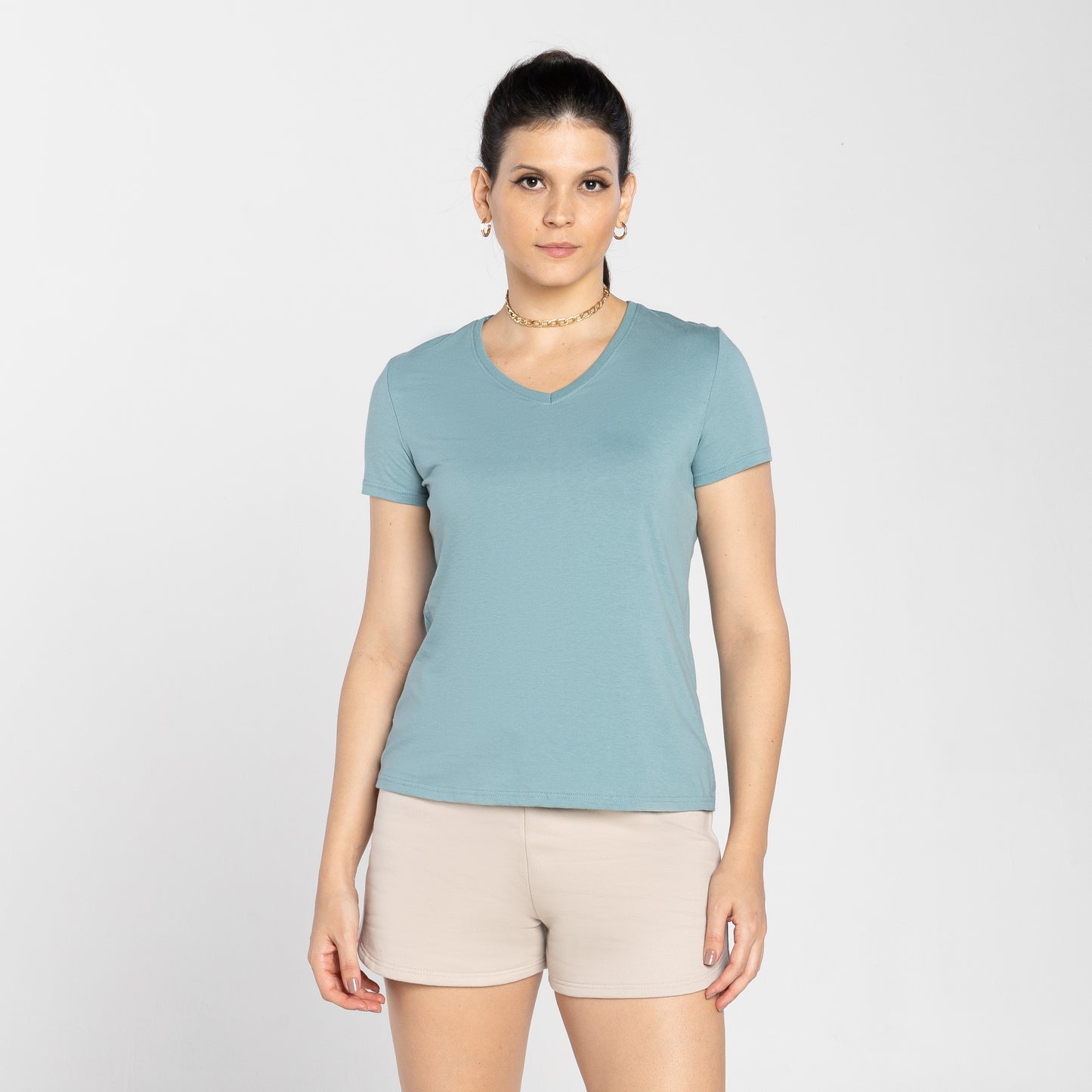 Camiseta Básica Gola V Cobregola Feminina - Verde Hortelã
