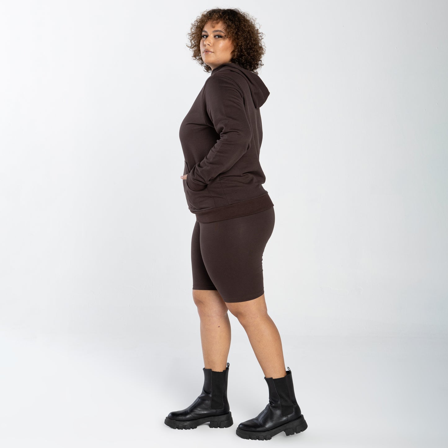 Blusão Tech Impermeável Moletom Flanelado Capuz Plus Feminino - Marrom
