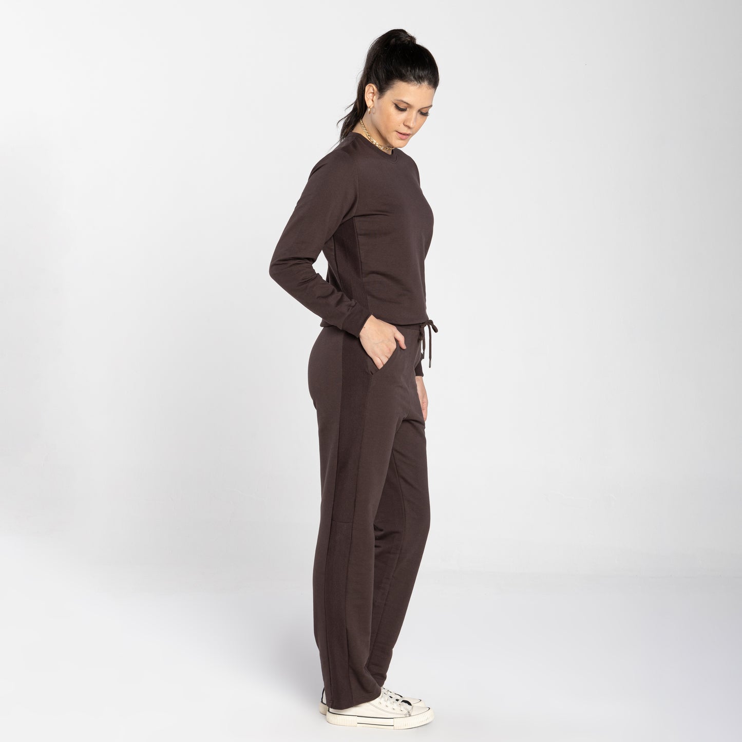 Calça Tech Impermeável Moletom Flanelado Recorte Feminina - Marrom
