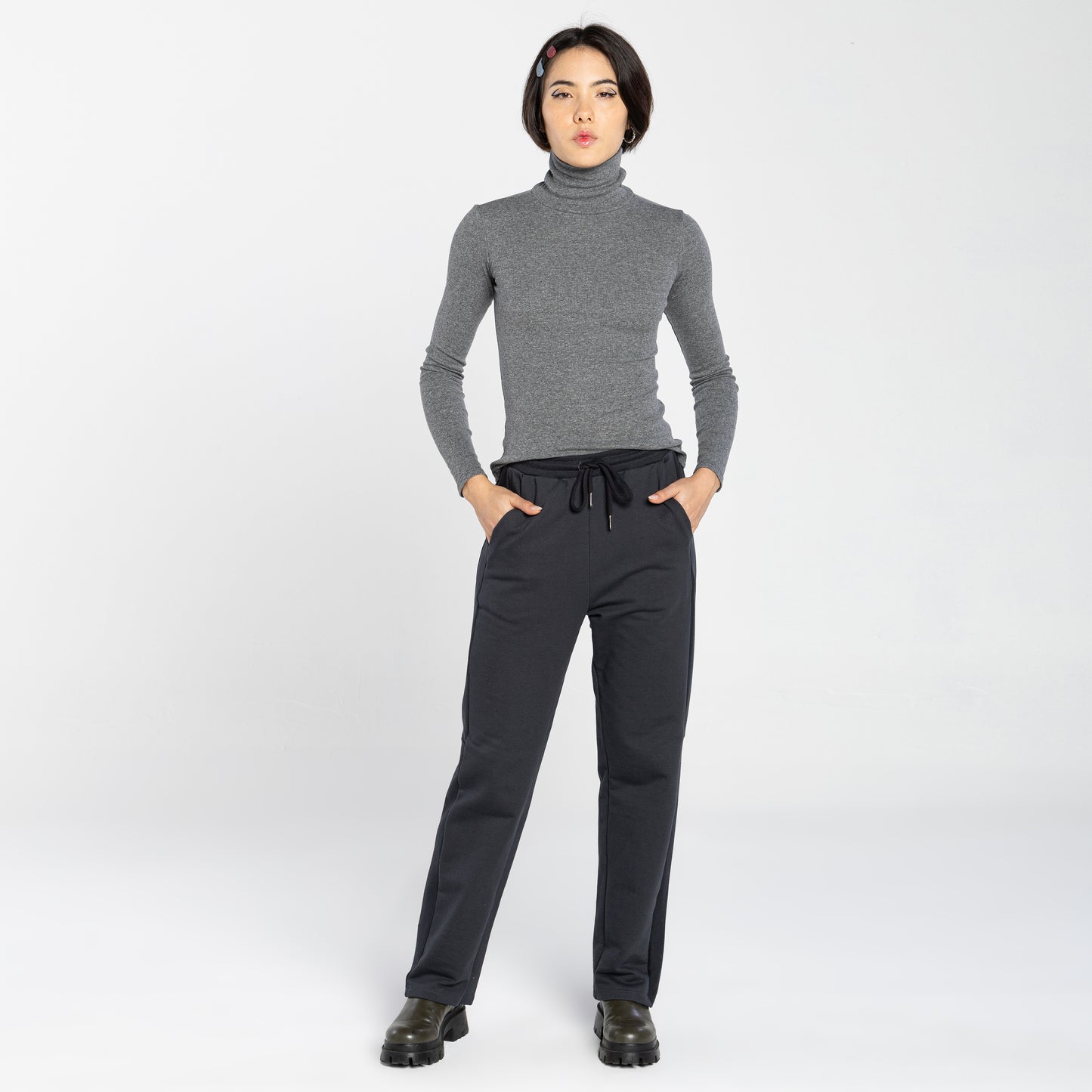 Calça Tech Impermeável Moletom Flanelado Recorte Feminina - Cinza Escuro