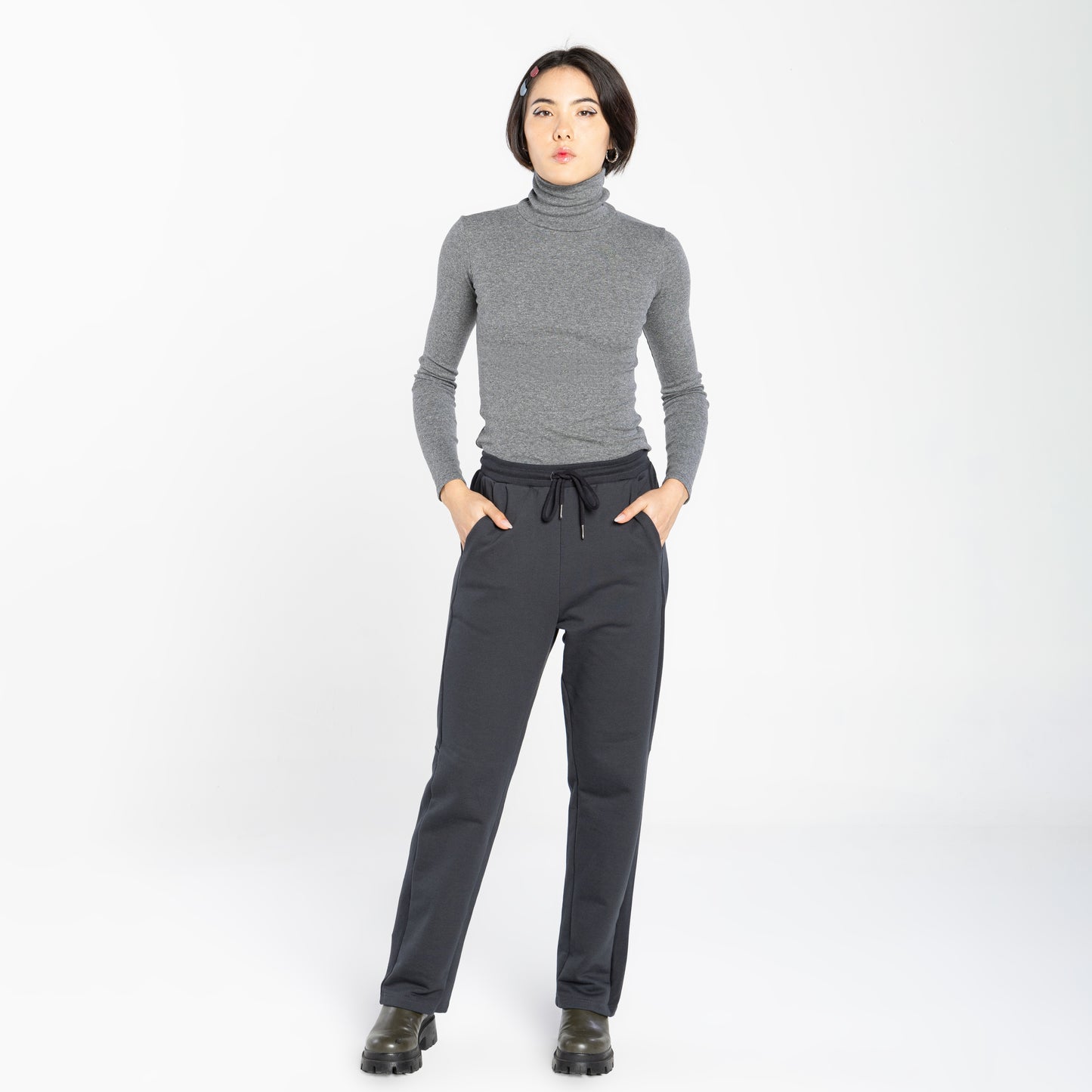 Calça Tech Impermeável Moletom Flanelado Recorte Feminina - Cinza Escuro