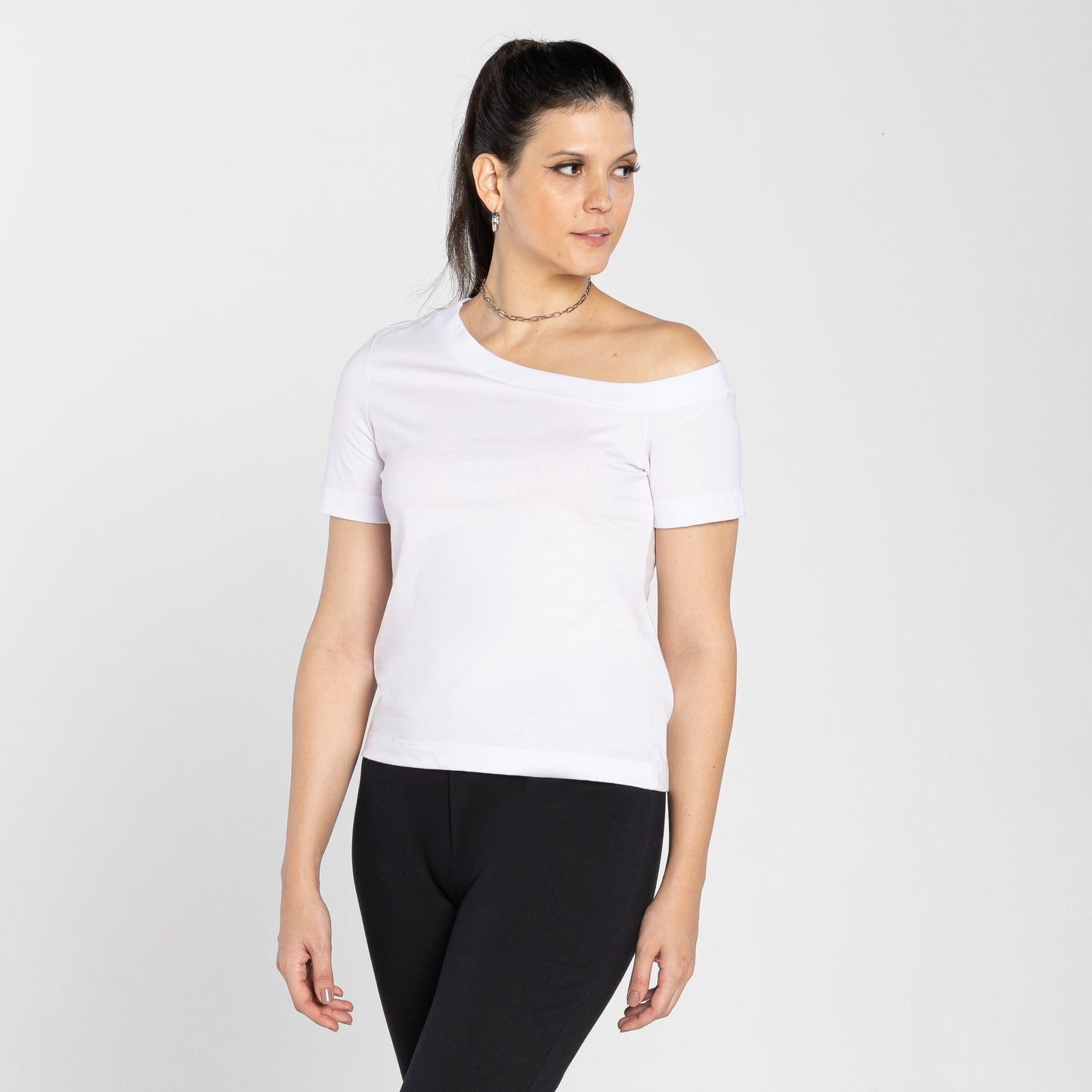 Tech T-Shirt Impermeável Ombro Único Feminina - Branco