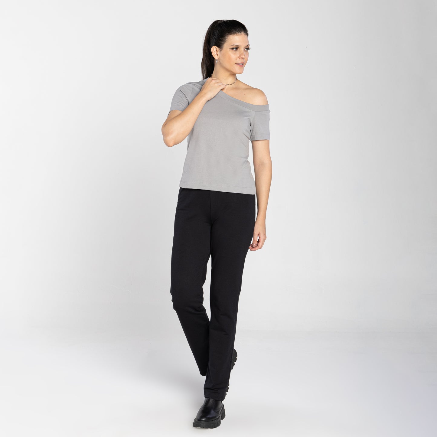 Tech T-Shirt Impermeável Ombro Único Feminina - Cinza Titanio