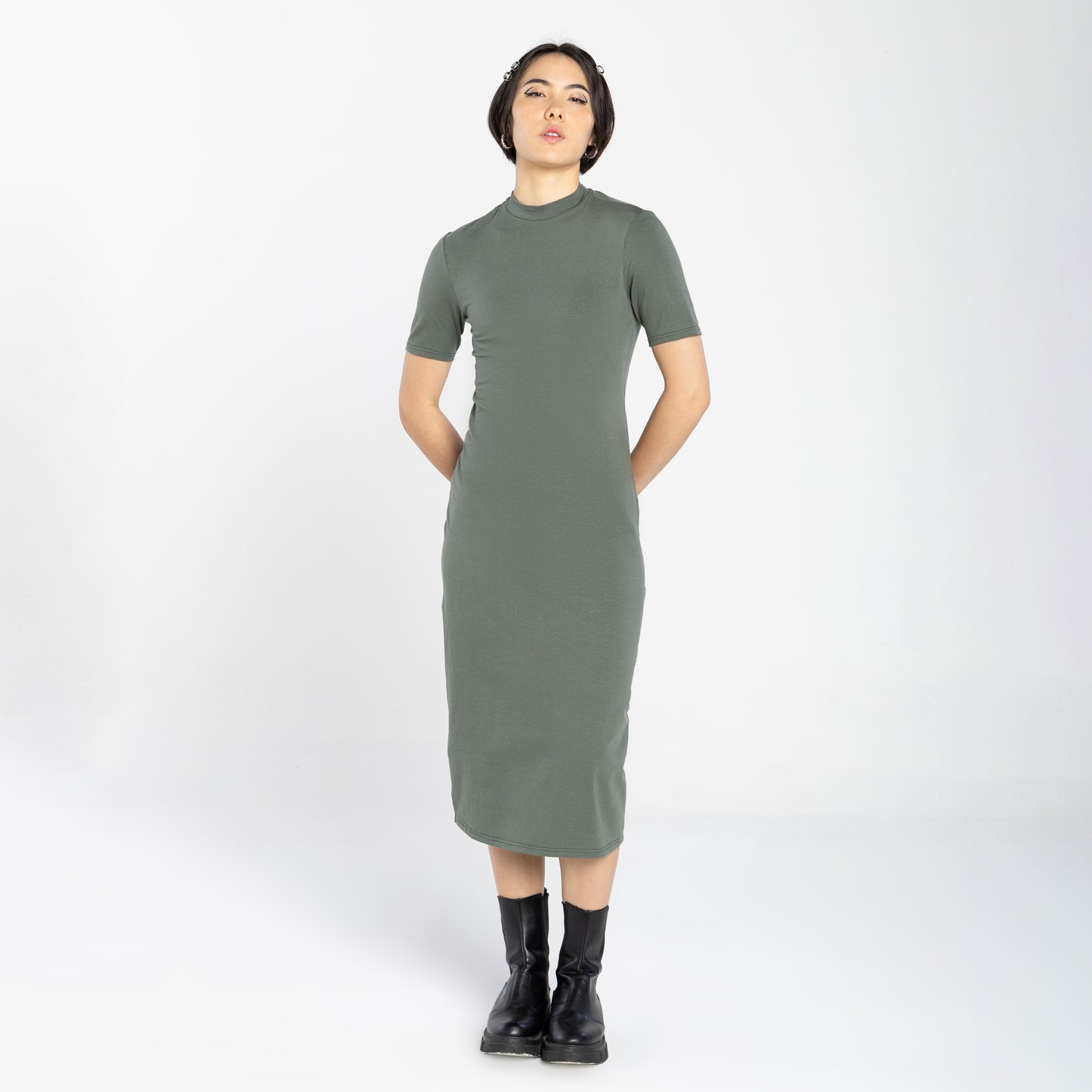Vestido Comfort Gola Alta Midi - Verde Figo