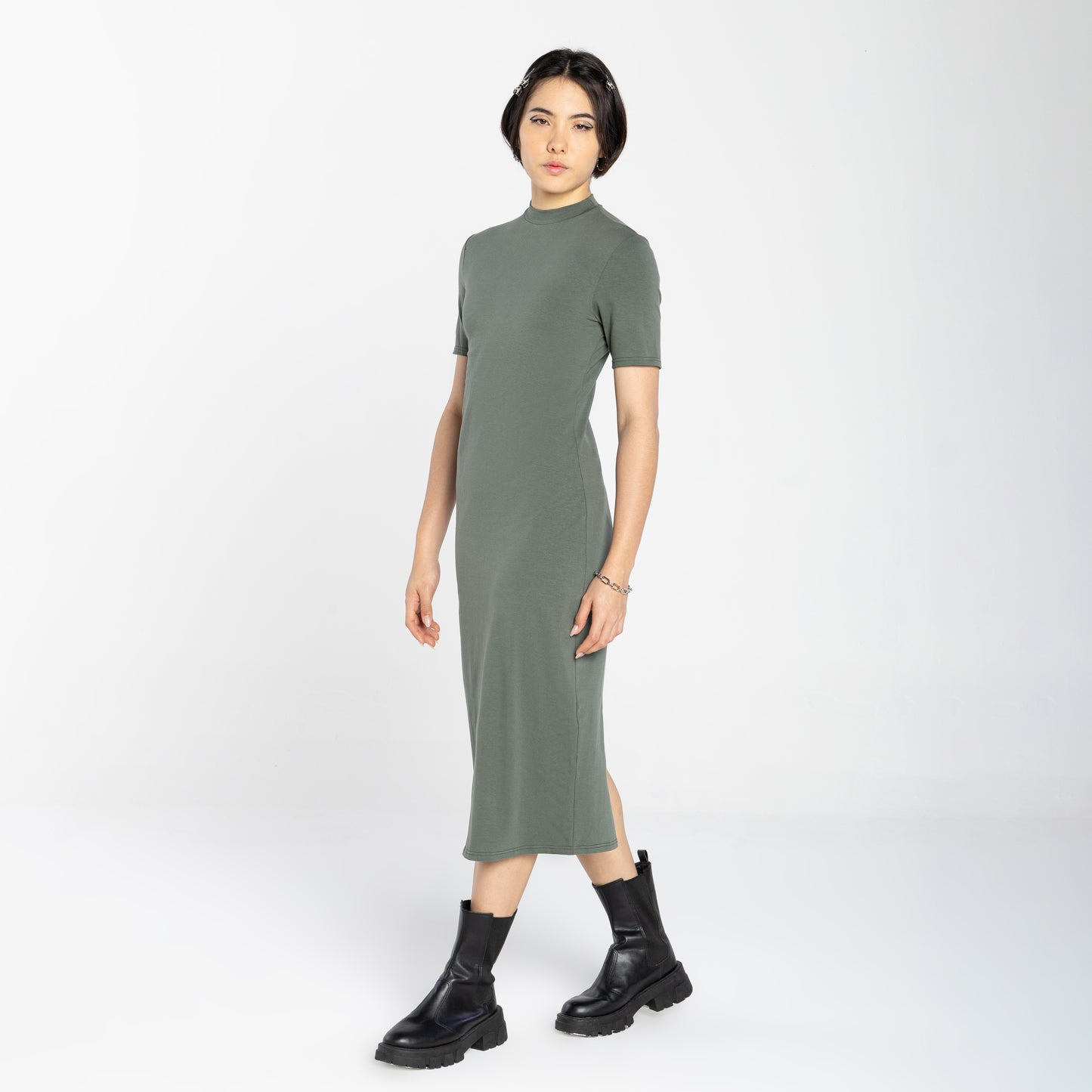 Vestido Comfort Gola Alta Midi - Verde Figo