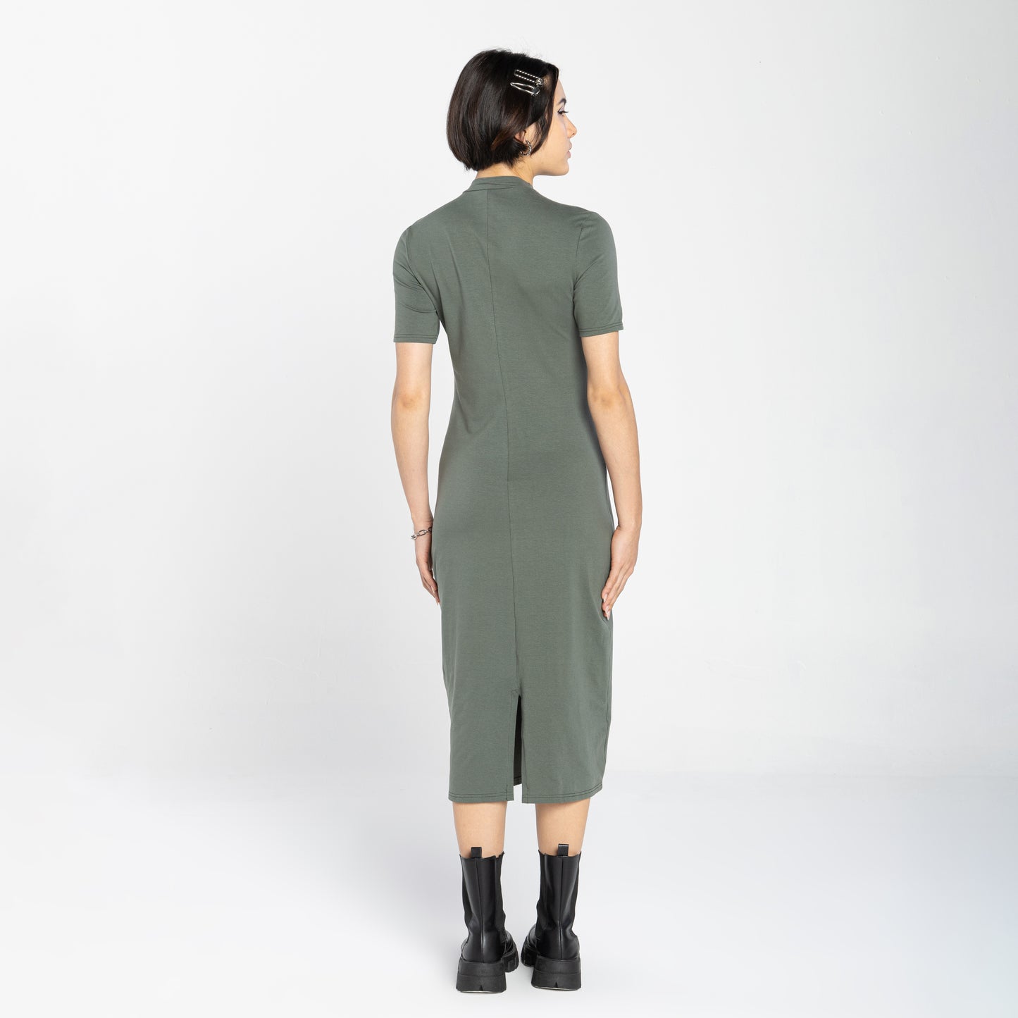 Vestido Comfort Gola Alta Midi - Verde Figo