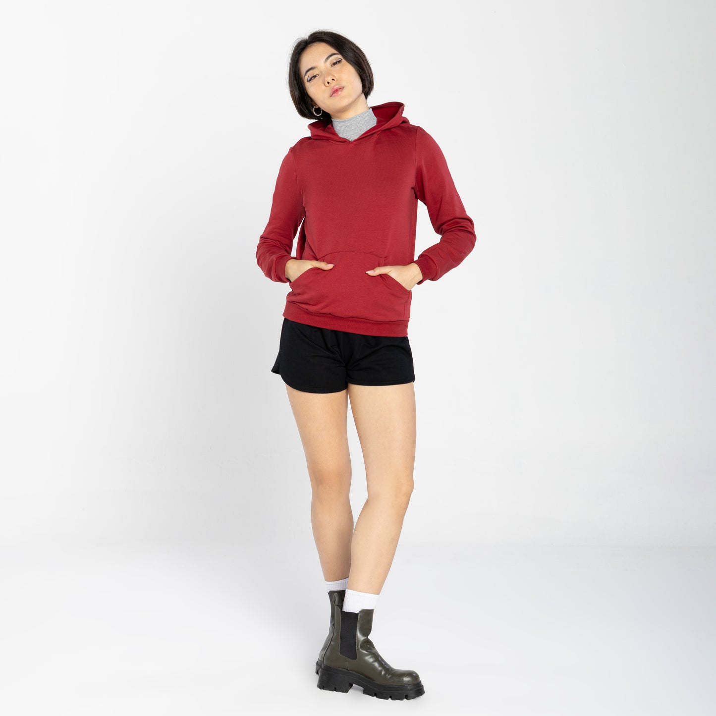 Blusão Moletom Comfort Flanelado Capuz Feminino - Vermelho Escarlate