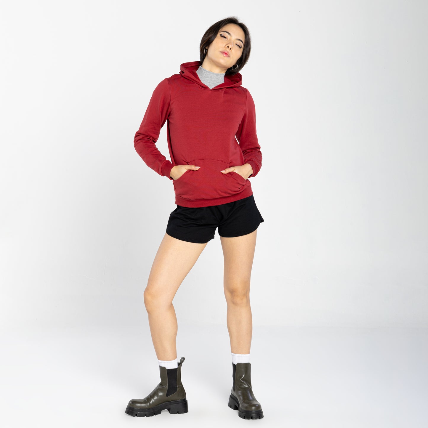 Blusão Moletom Comfort Flanelado Capuz Feminino - Vermelho Escarlate
