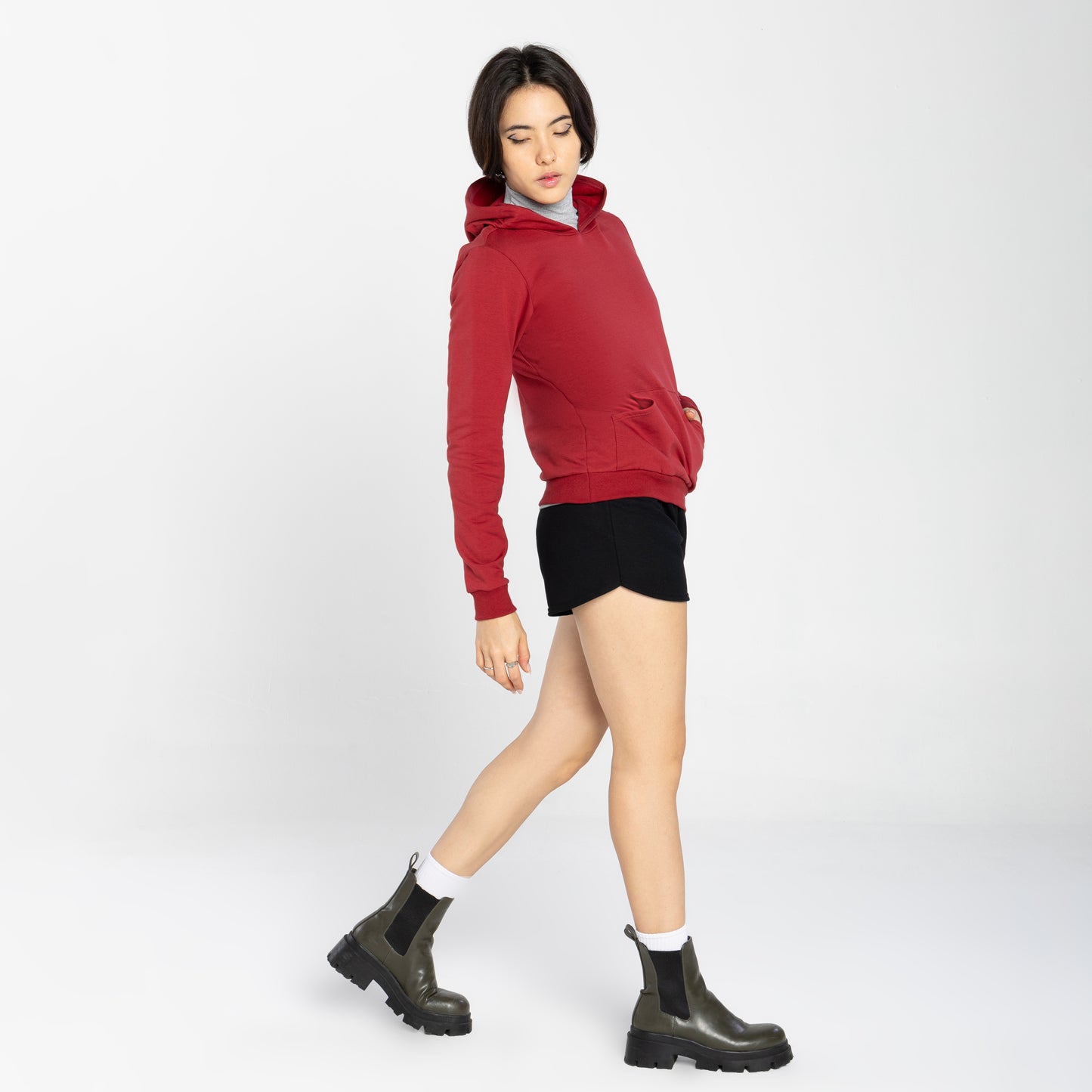 Blusão Moletom Comfort Flanelado Capuz Feminino - Vermelho Escarlate