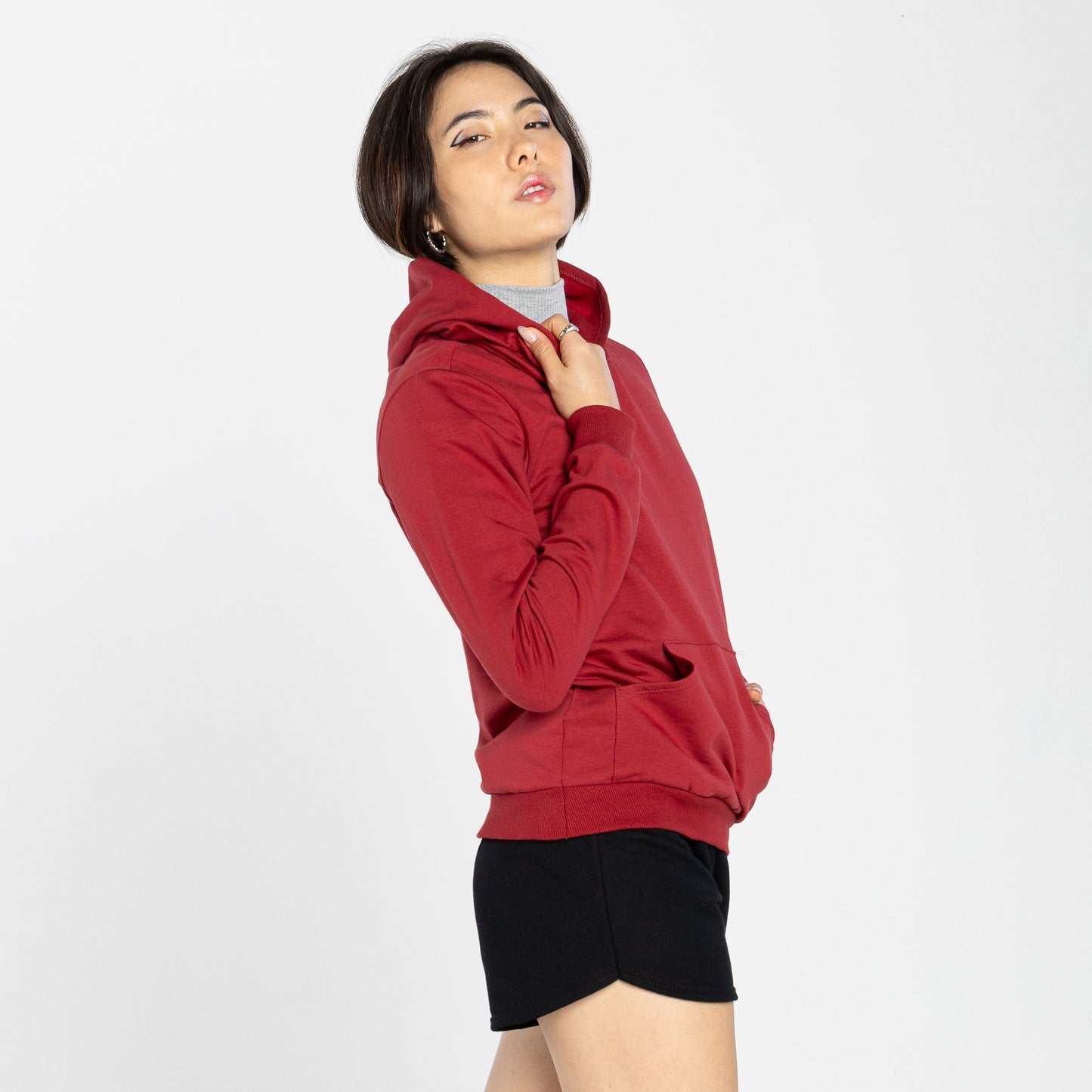 Blusão Moletom Comfort Flanelado Capuz Feminino - Vermelho Escarlate