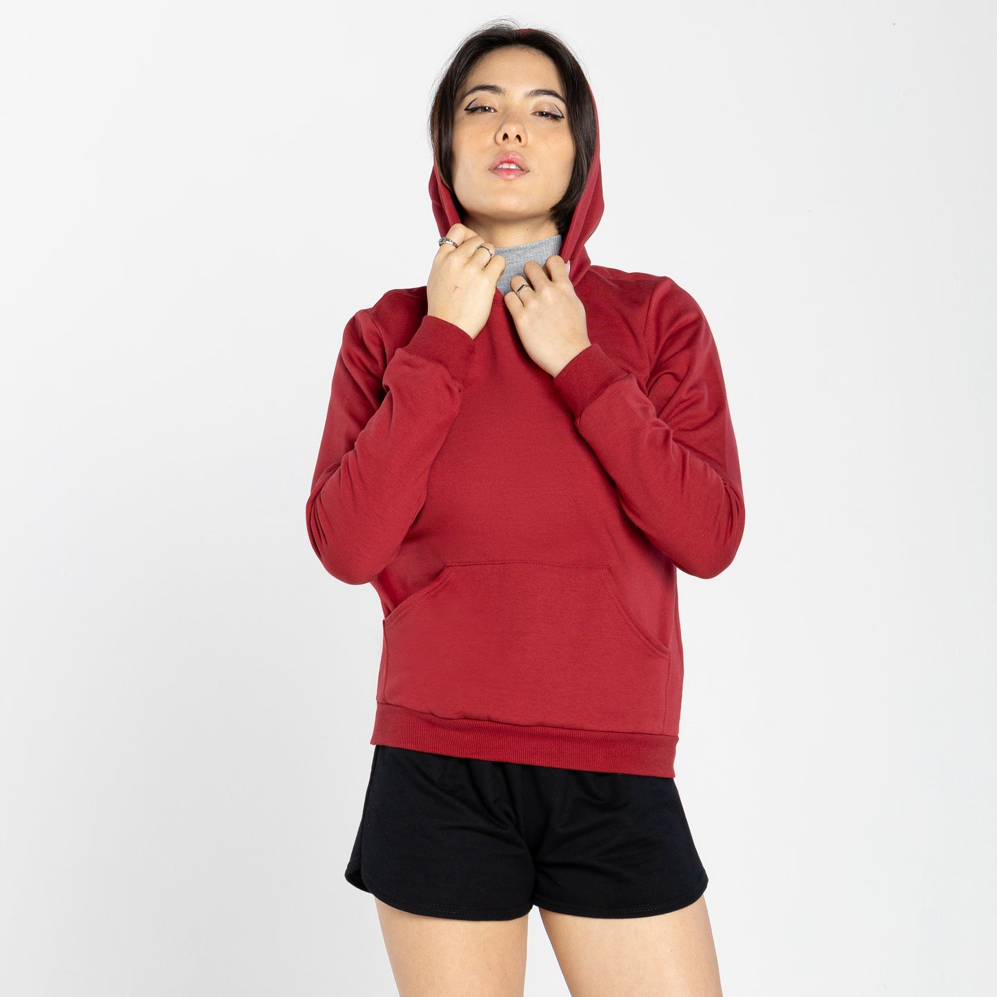Blusão Moletom Comfort Flanelado Capuz Feminino - Vermelho Escarlate