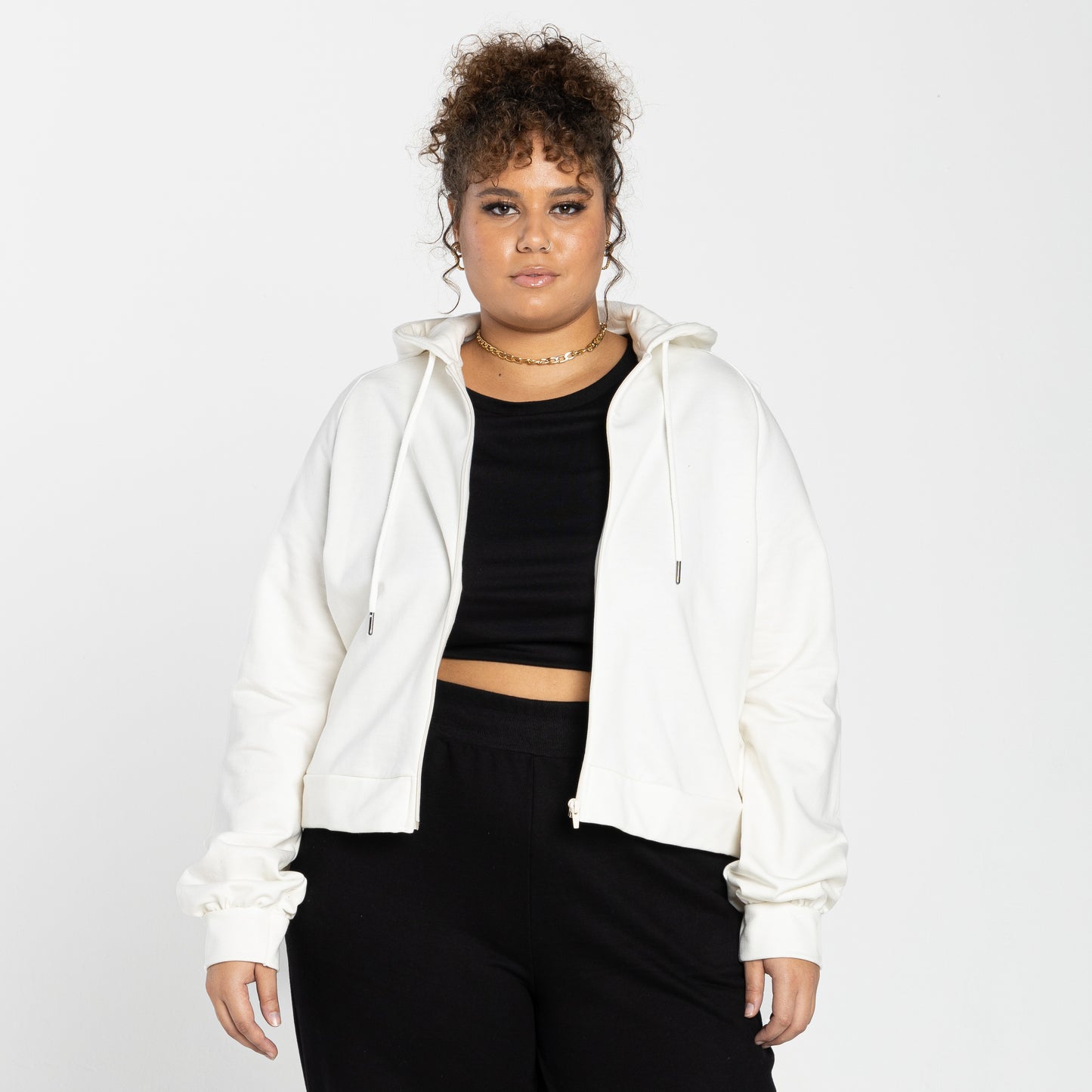 Jaqueta Cropped Tech Impermeável Flanelada Plus - Off White