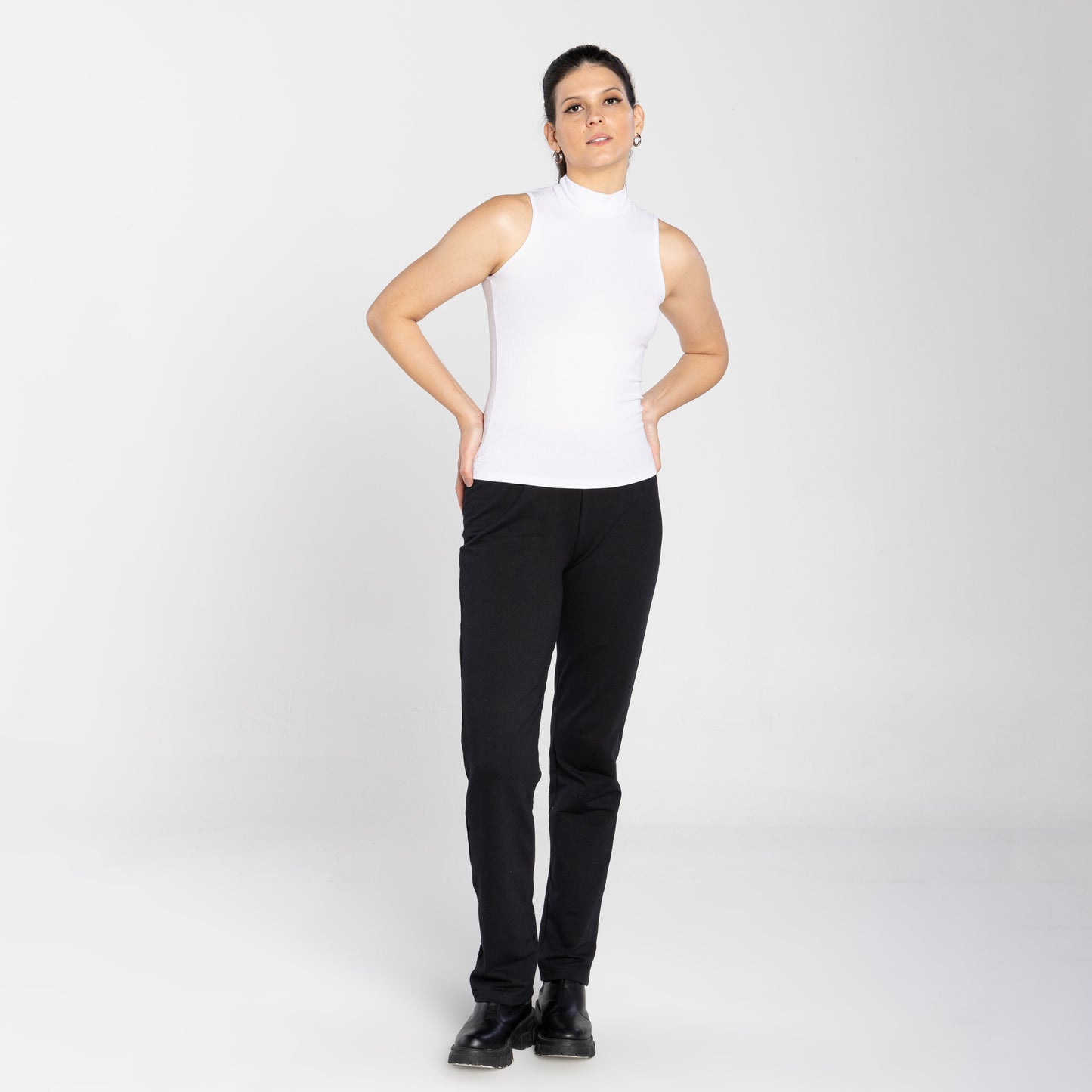 Regata Canelada Gola Rolê Feminina - Branco