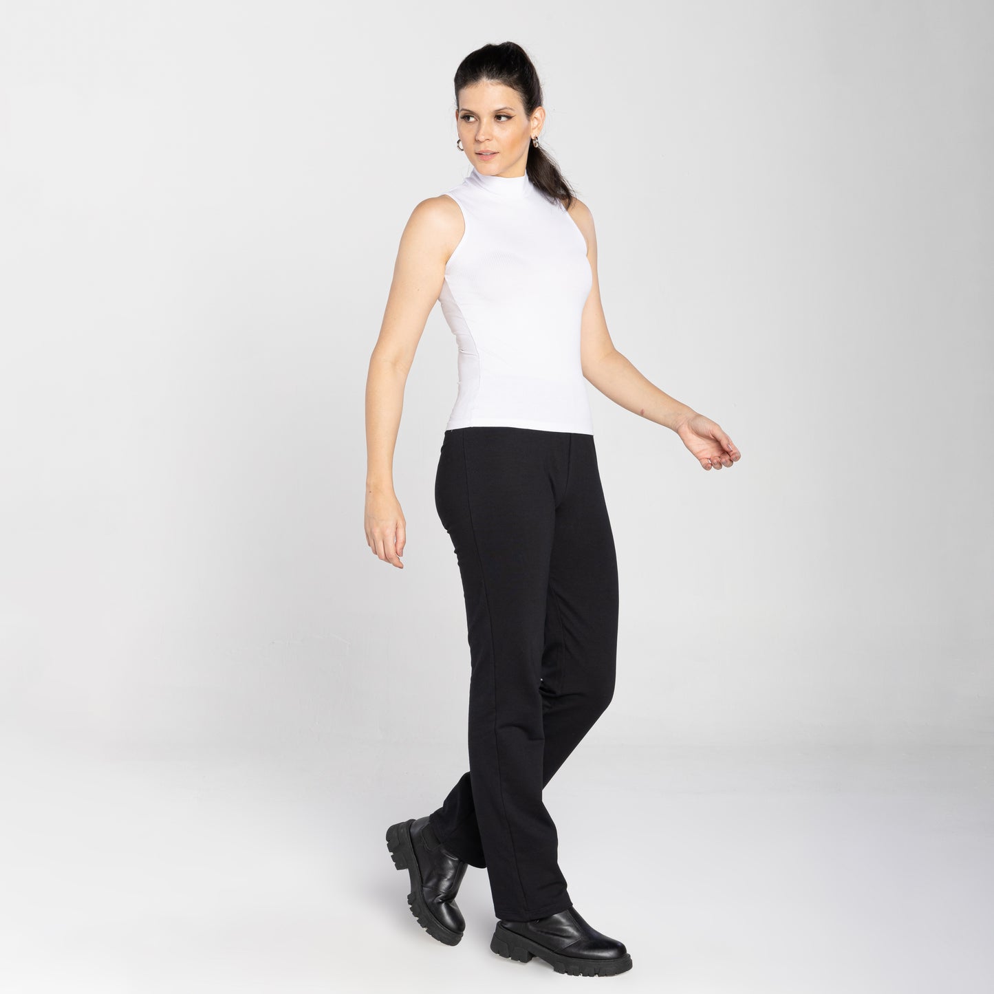 Regata Canelada Gola Rolê Feminina - Branco