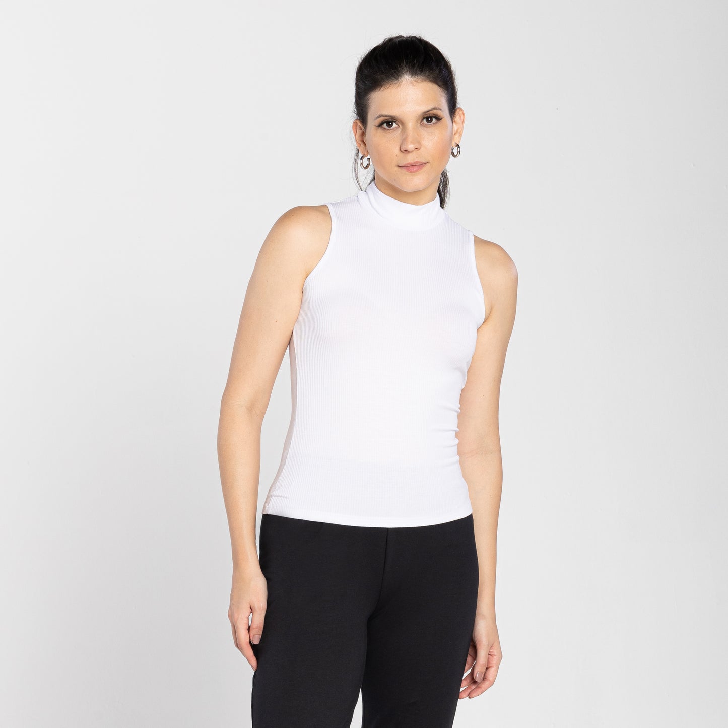 Regata Canelada Gola Rolê Feminina - Branco
