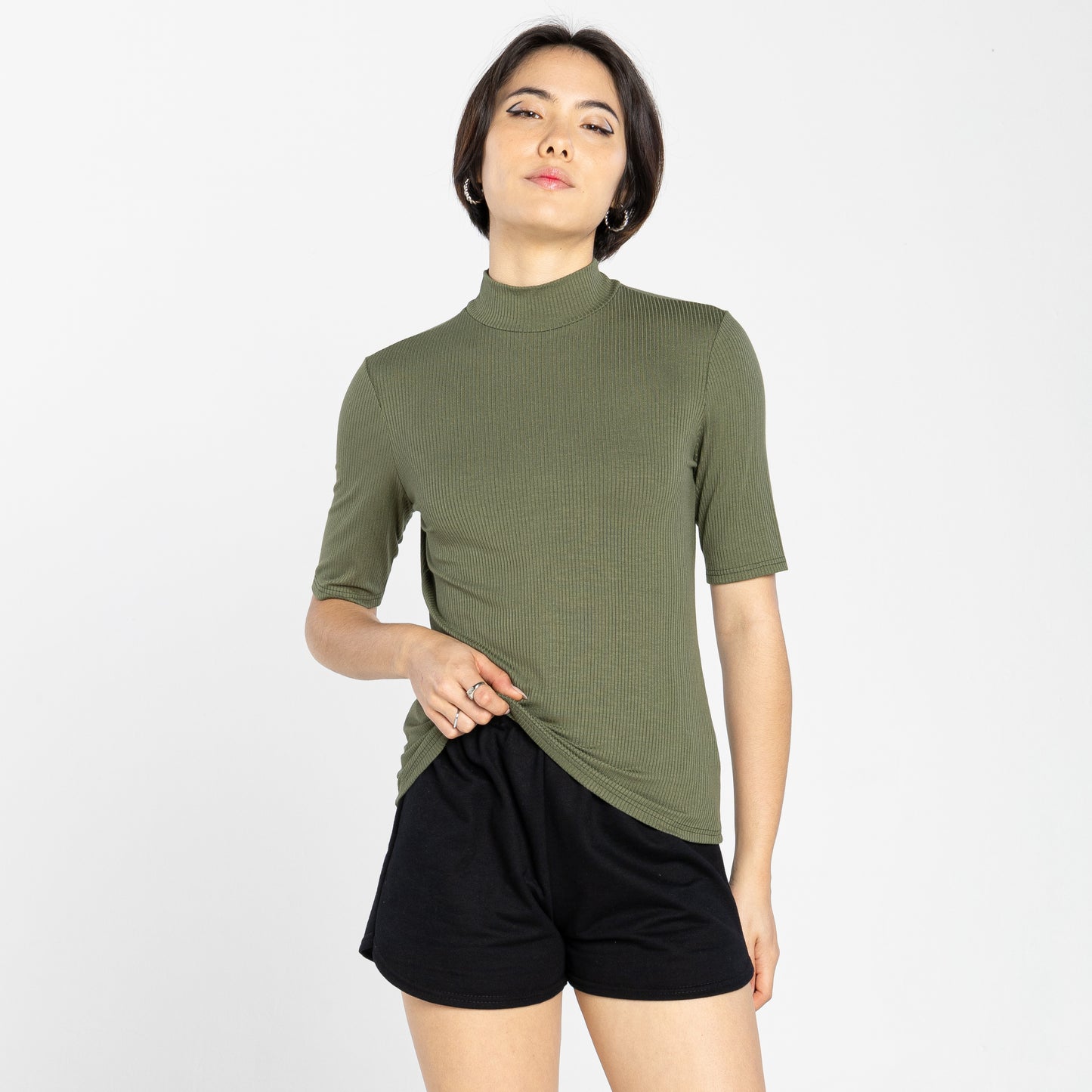 Blusa Canelada Gola Rolê Feminina - Verde Figo