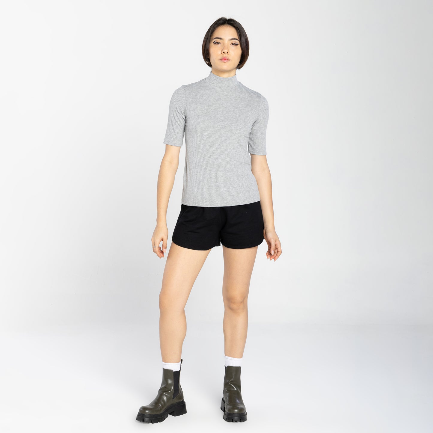 Blusa Canelada Gola Rolê Feminina - Mescla Claro