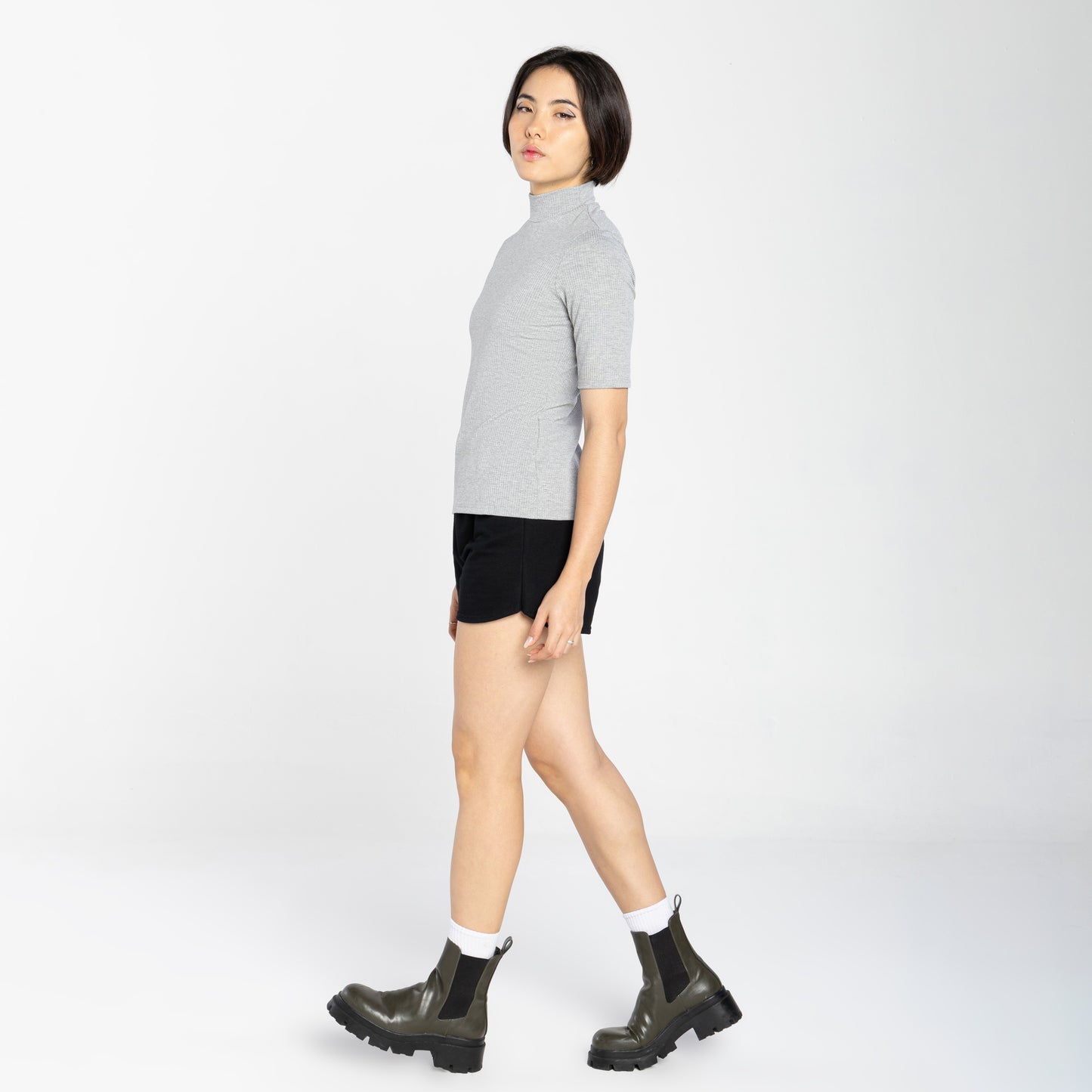 Blusa Canelada Gola Rolê Feminina - Mescla Claro