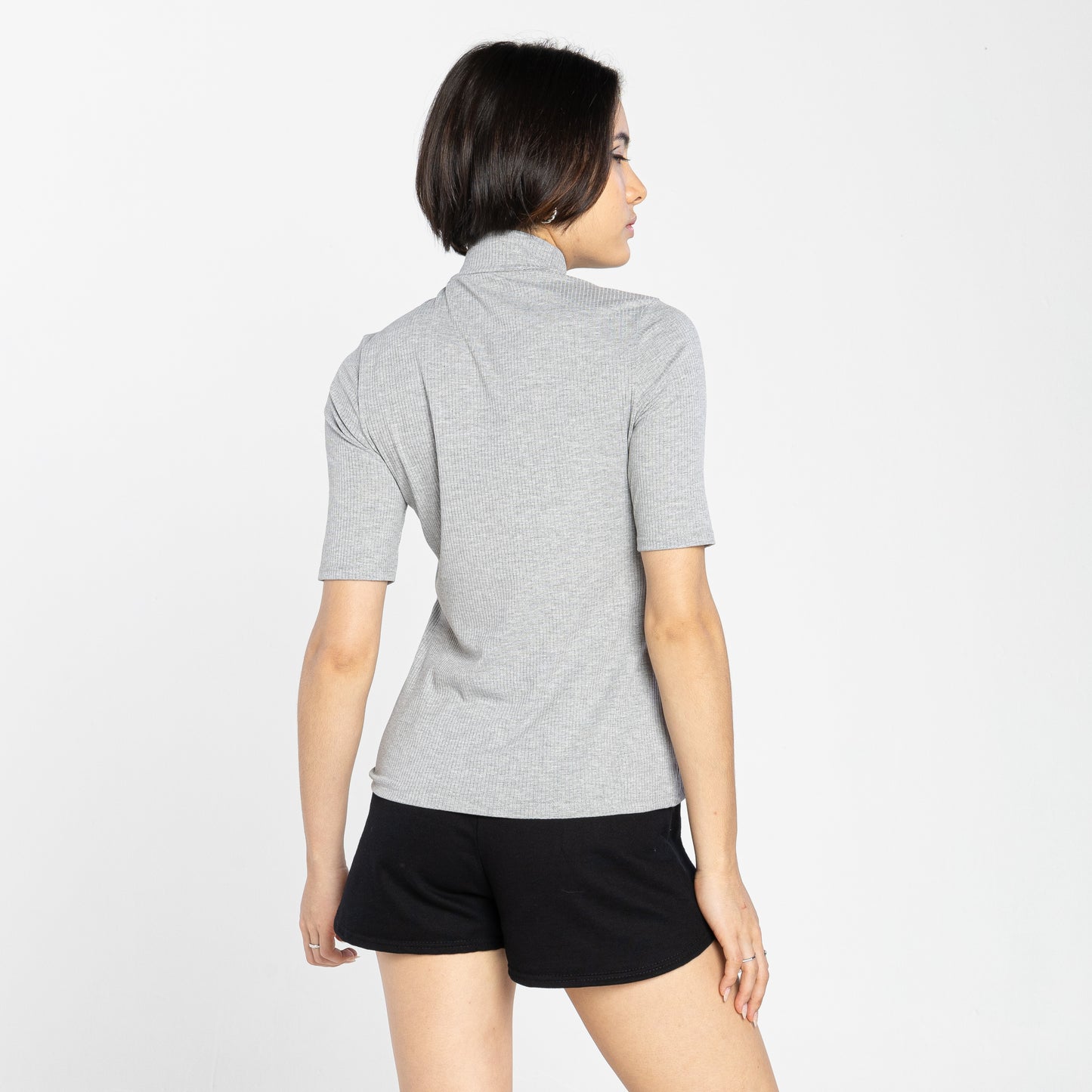Blusa Canelada Gola Rolê Feminina - Mescla Claro
