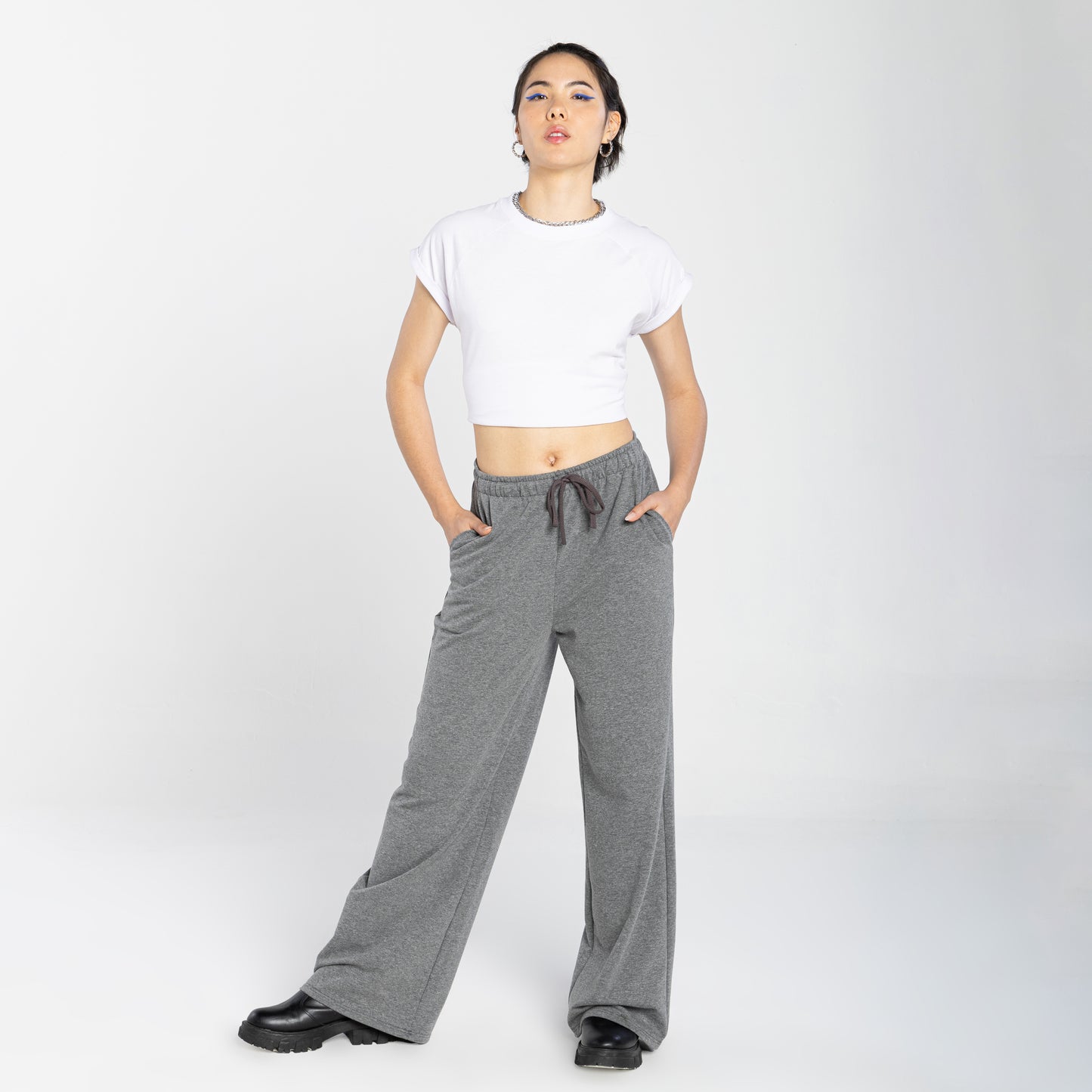 Calça Wide Moletom Comfort Feminina - Mescla Escuro