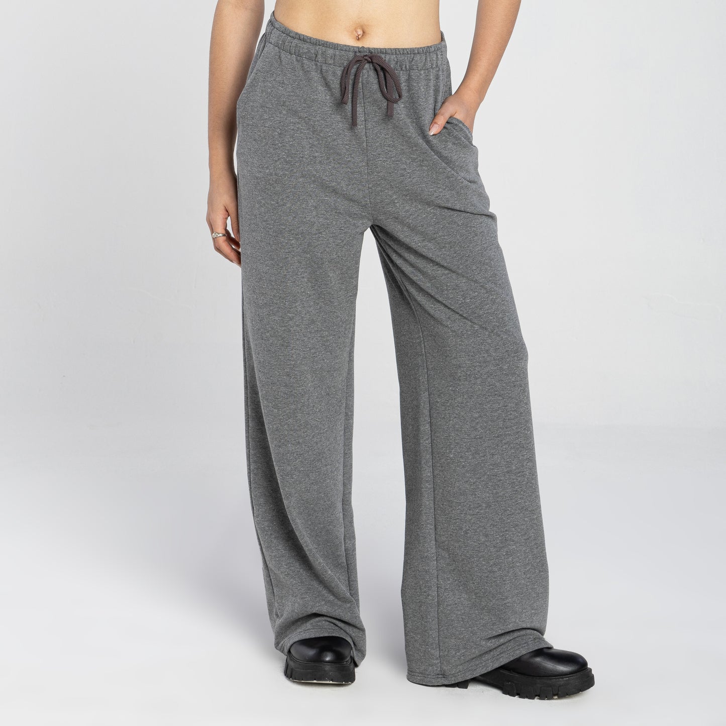 Calça Wide Moletom Comfort Feminina - Mescla Escuro