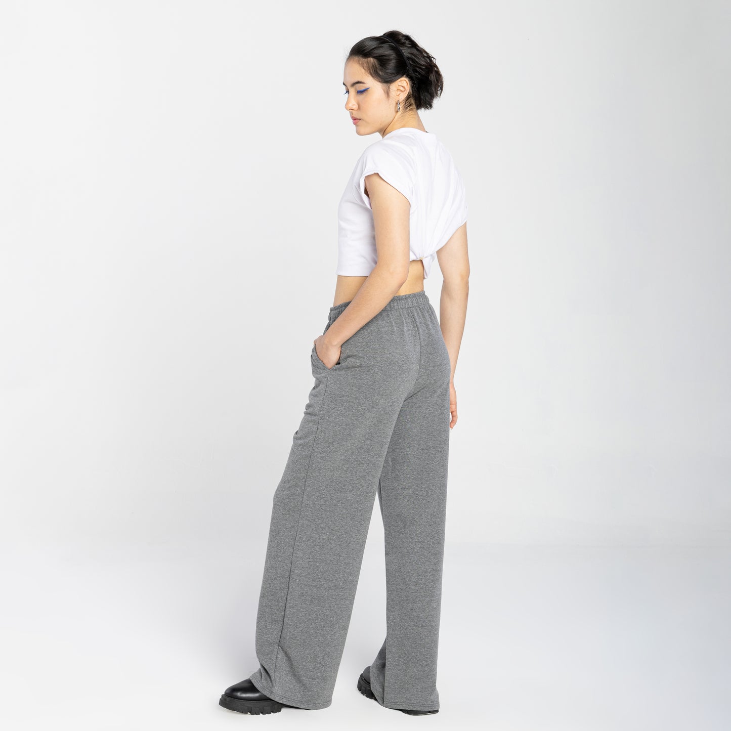 Calça Wide Moletom Comfort Feminina - Mescla Escuro