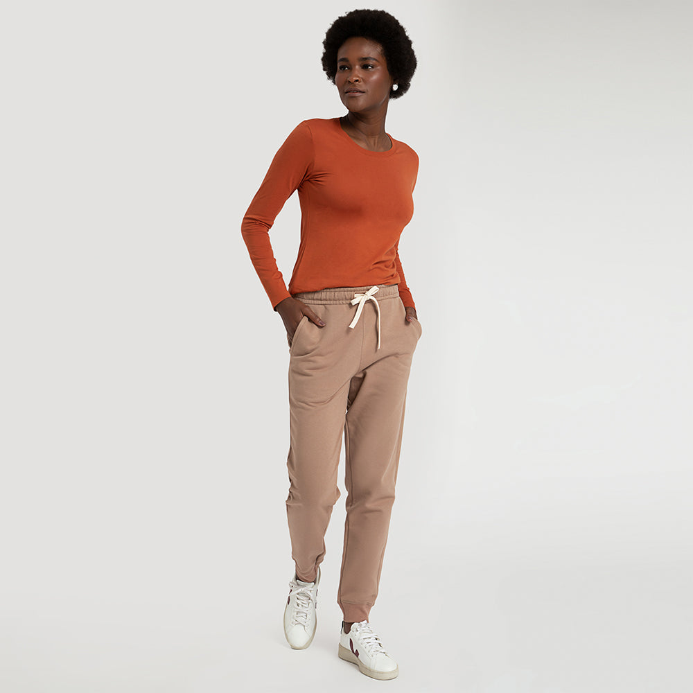 Calça Jogger de Moletom Feminina - Bege Médio