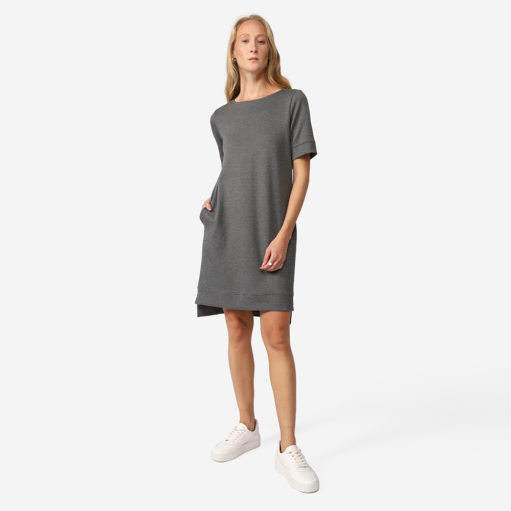 Vestido Curto Malha Estruturada T-Shirt - Mescla Escuro