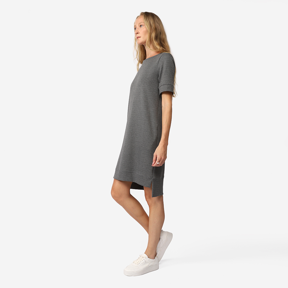 Vestido Curto Malha Estruturada T-Shirt - Mescla Escuro
