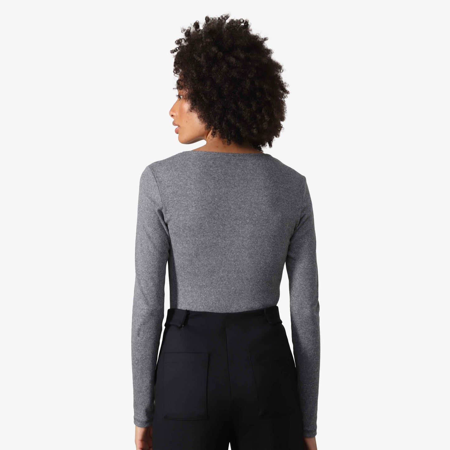 Blusa Canelada Algodão Decote Quadrado Feminina - Mescla Escuro