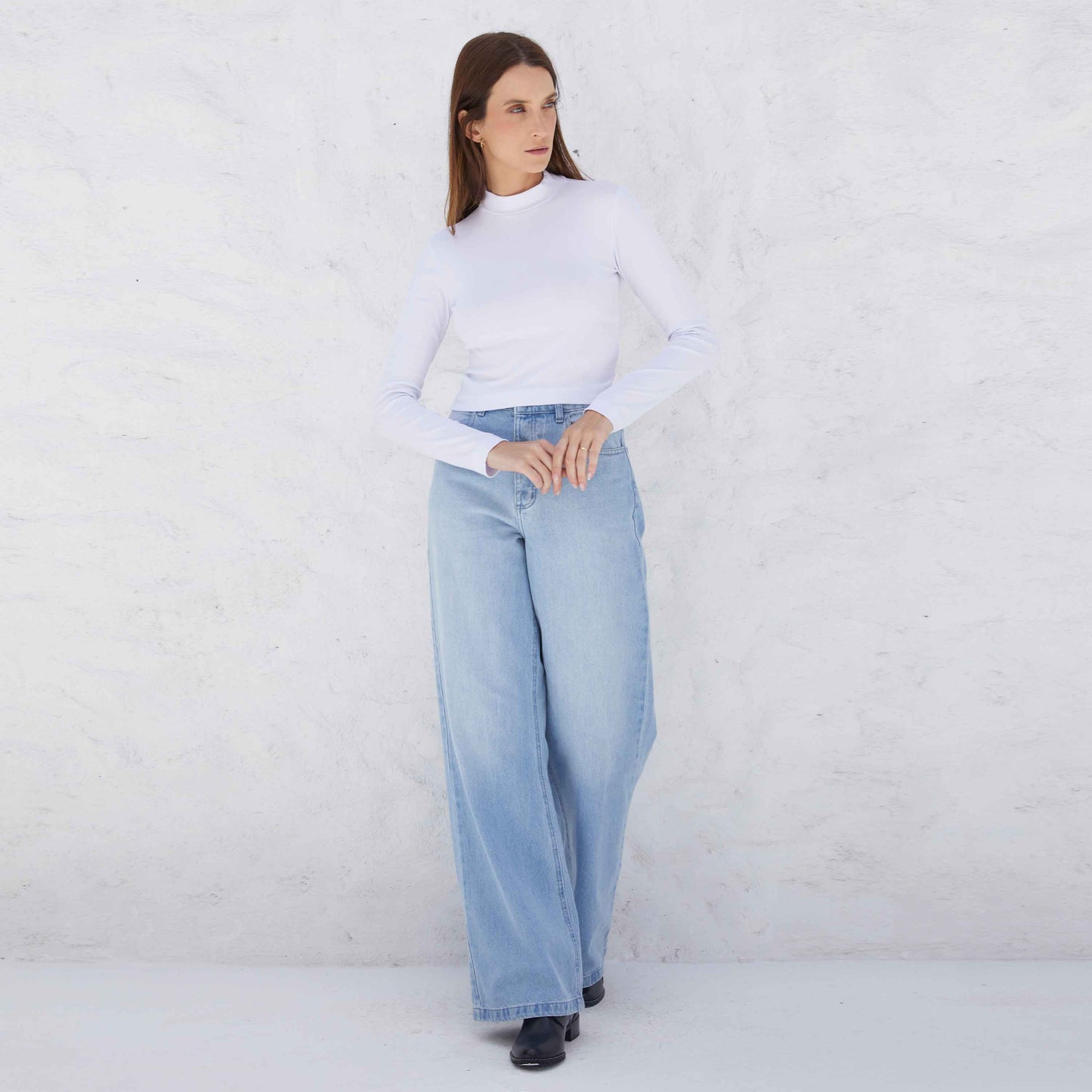 Blusa Canelada Viscose Gola Alta Feminina - Branco