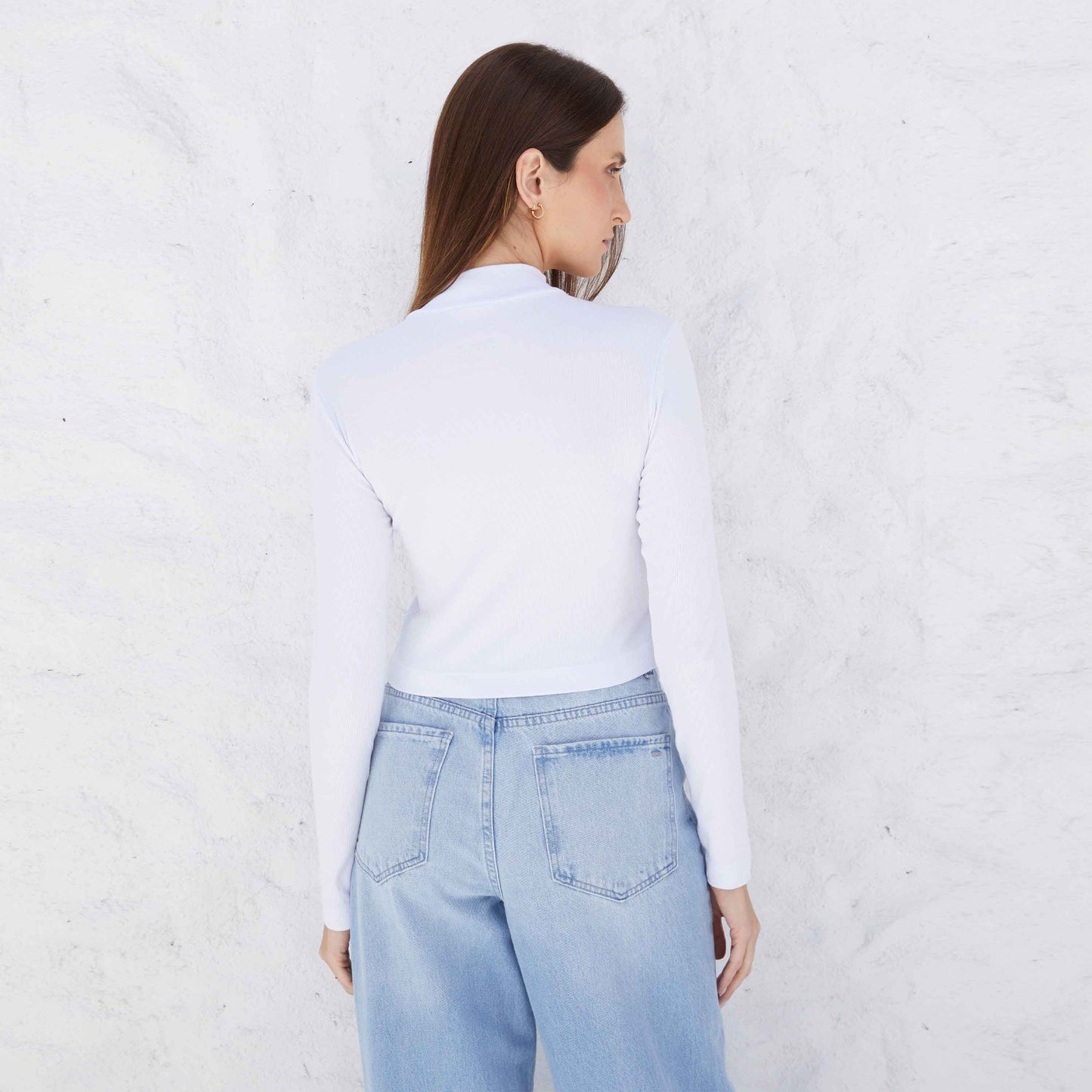 Blusa Canelada Viscose Gola Alta Feminina - Branco