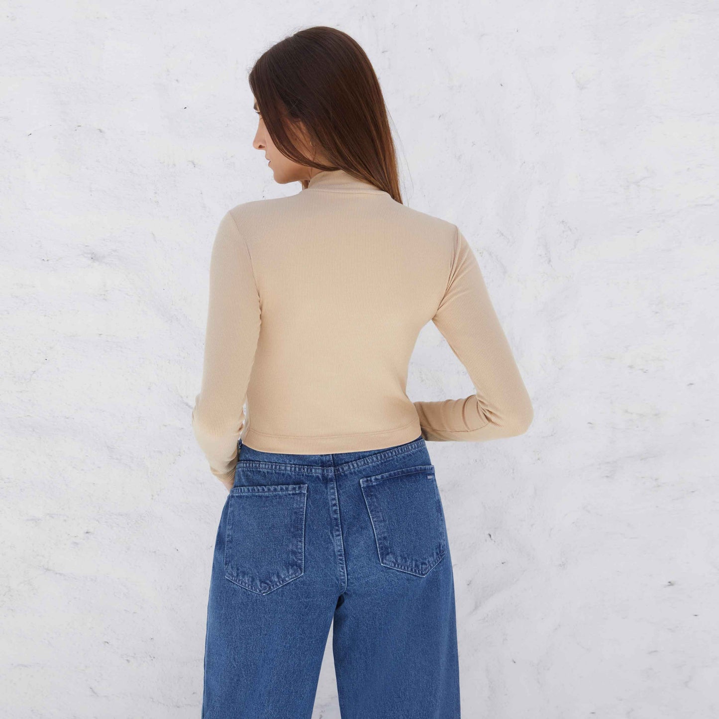 Blusa Canelada Viscose Gola Alta Feminina - Khaki