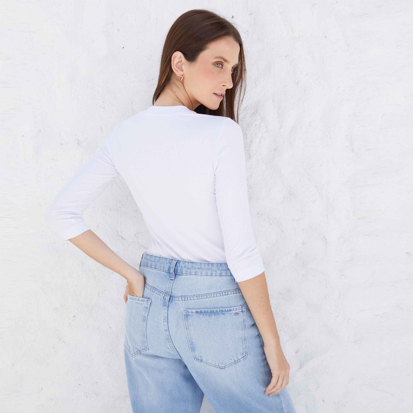 Blusa Canelada Viscose Manga 3/4 Feminina - Branco