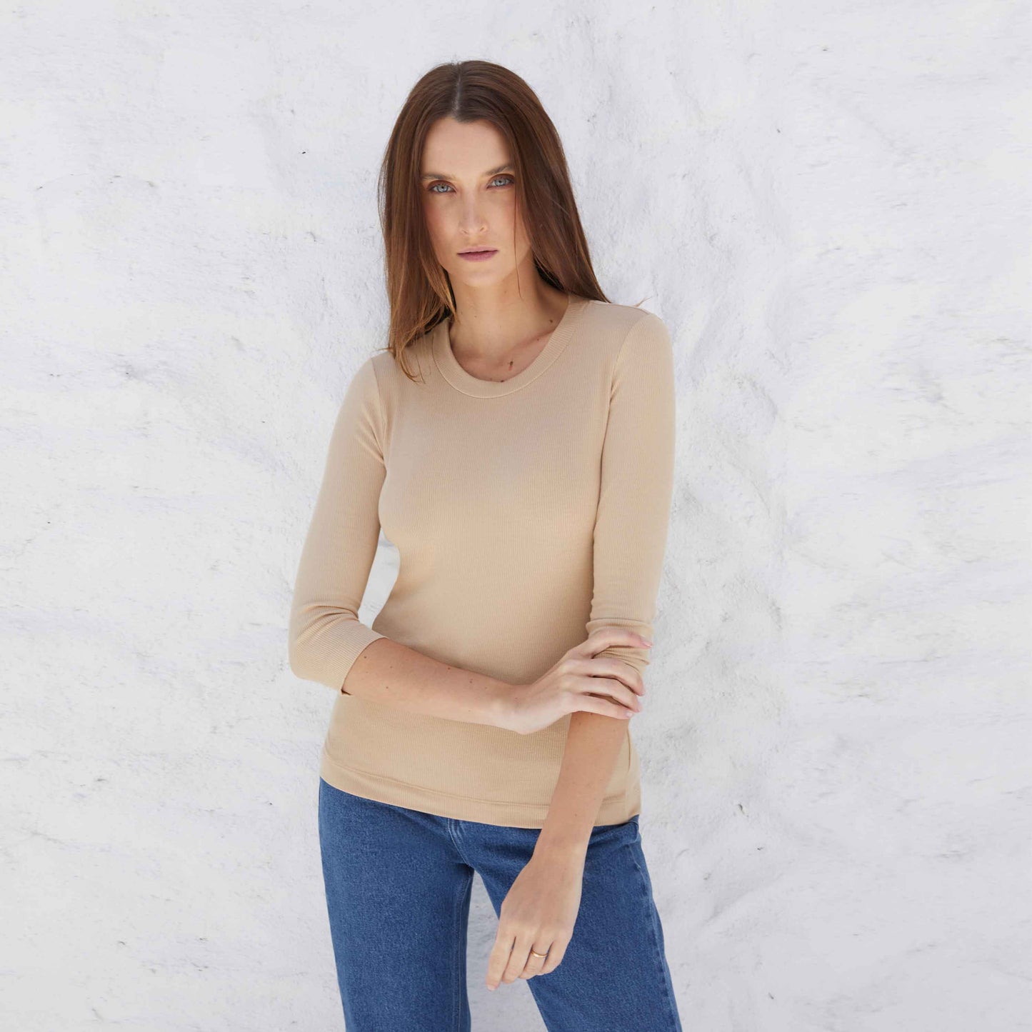 Blusa Canelada Viscose Manga 3/4 Feminina - Khaki