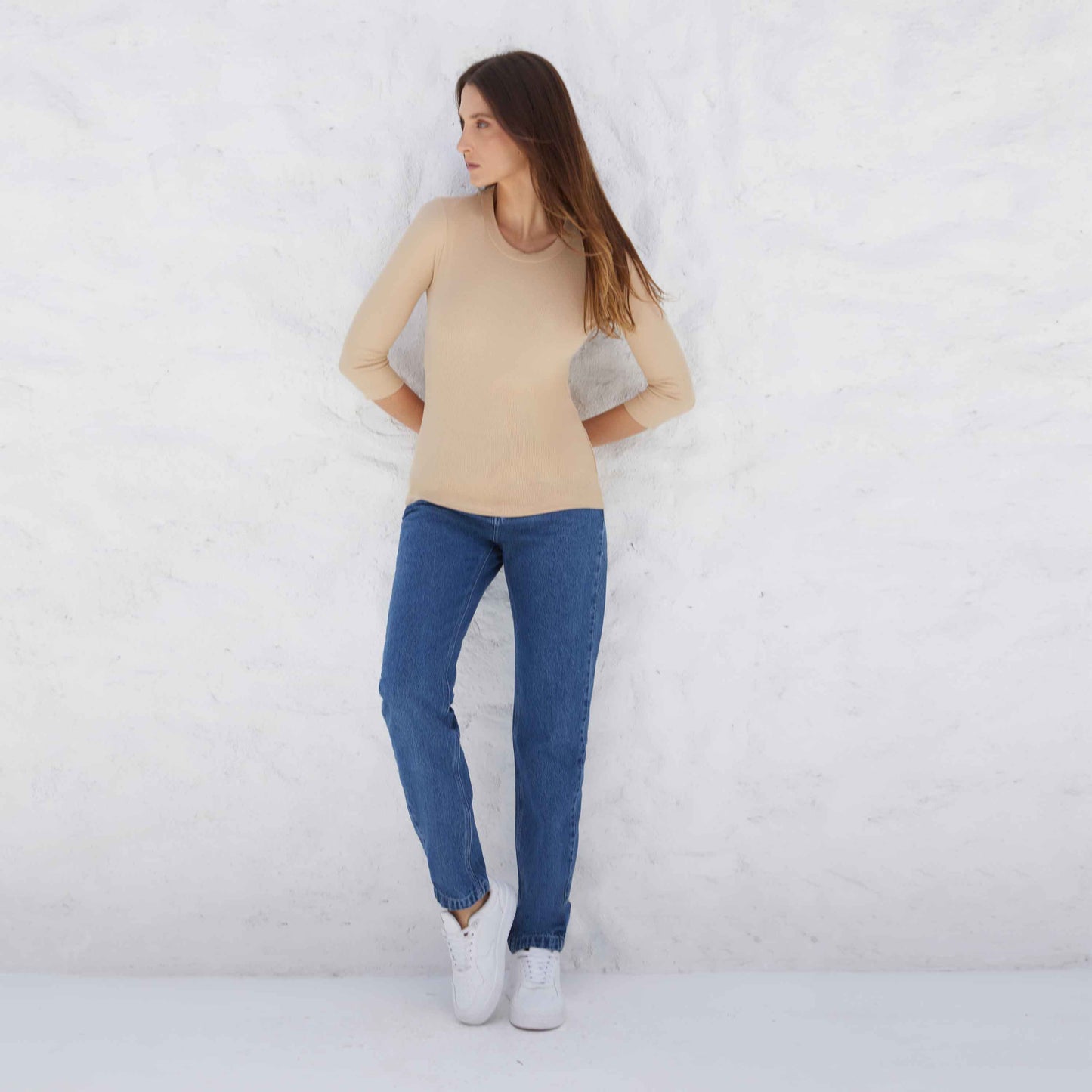 Blusa Canelada Viscose Manga 3/4 Feminina - Khaki