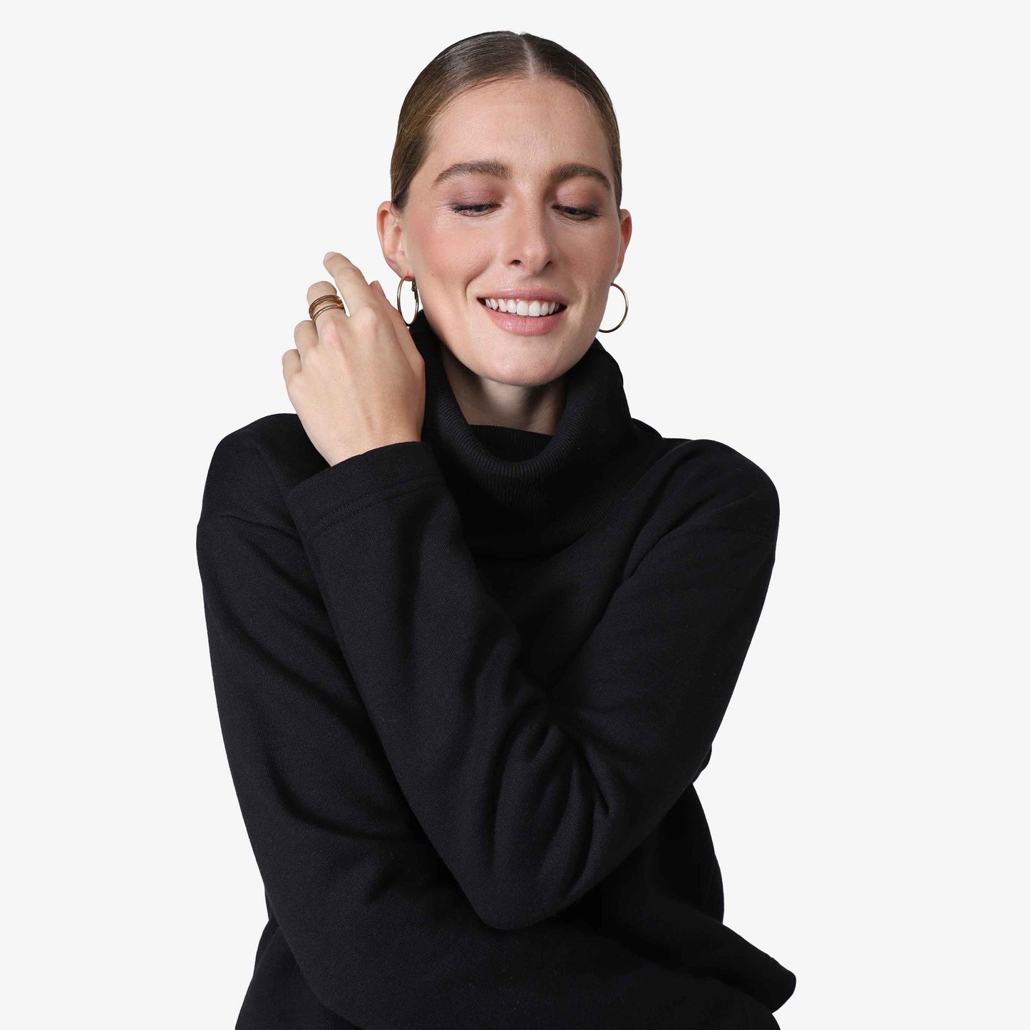 Blusa Moletom Flanelado Gola Rolê Feminina - Preto