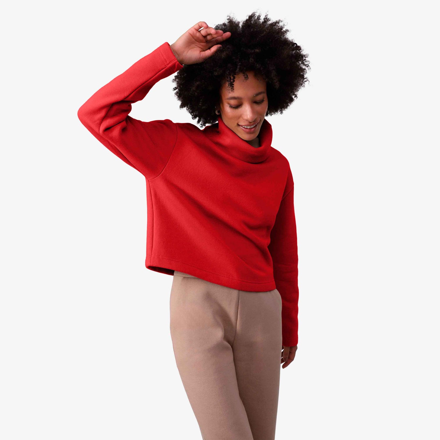 Blusa Moletom Flanelado Gola Rolê Feminina - Vermelho Escarlate