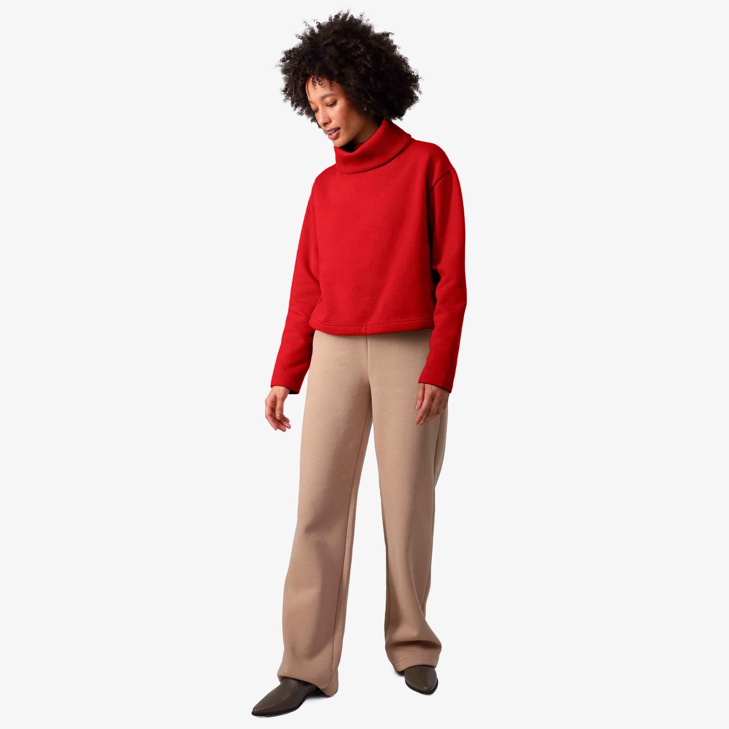 Blusa Moletom Flanelado Gola Rolê Feminina - Vermelho Escarlate