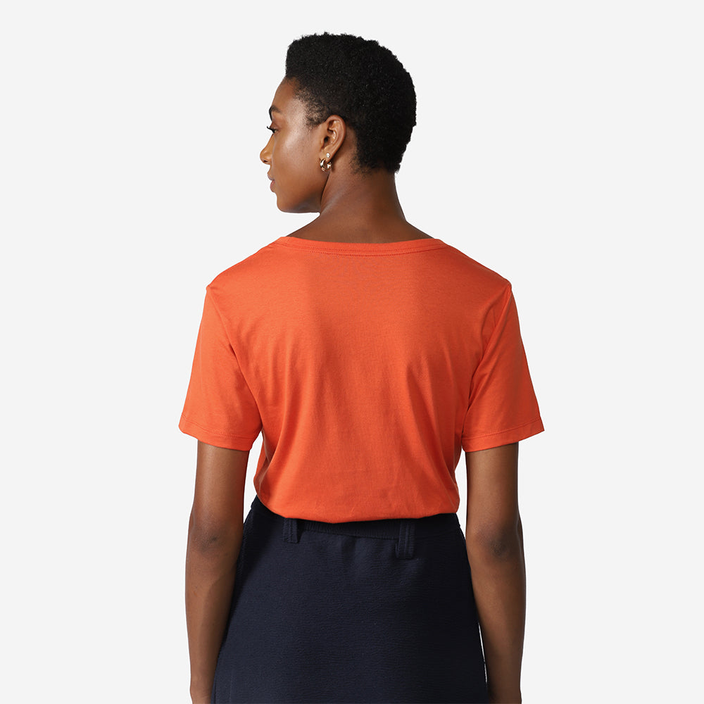 Camiseta Algodão Premium Gola U Feminina | Everyday Collection - Laranja Apricot