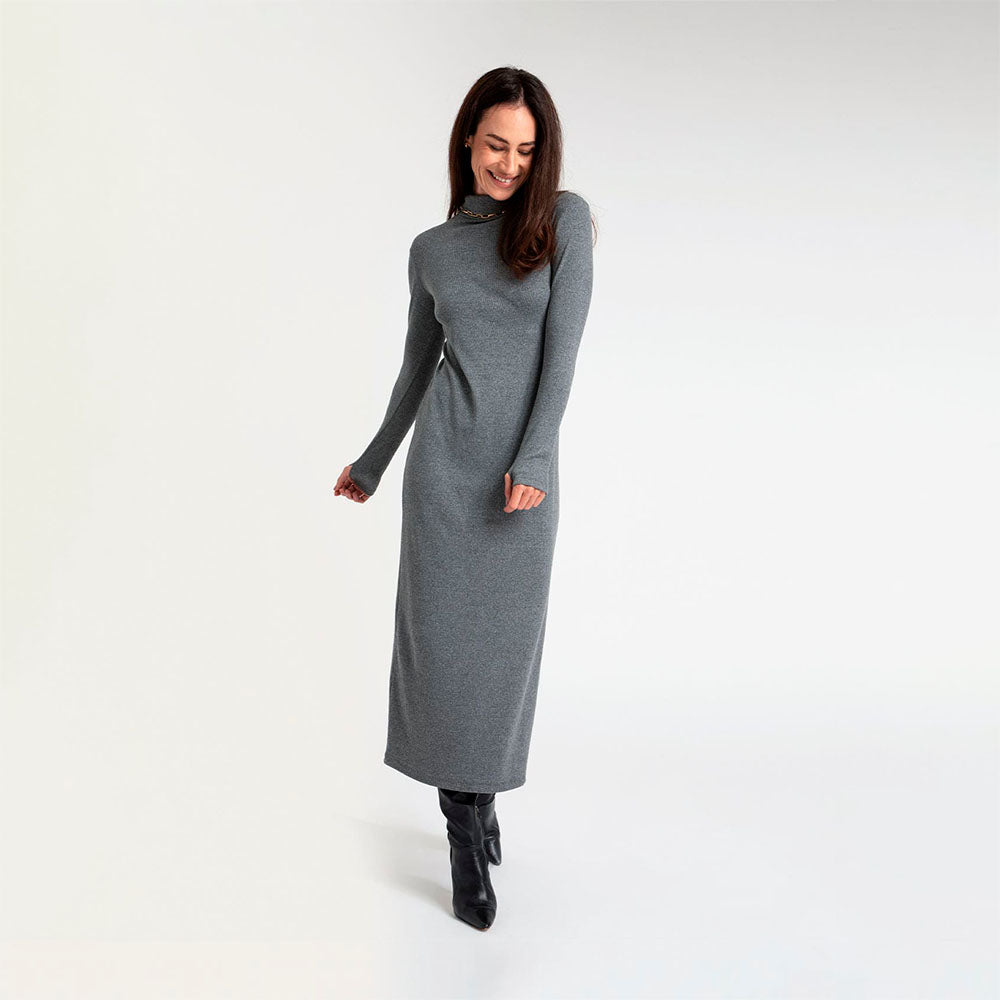 Vestido Midi Canelado - Mescla Escuro